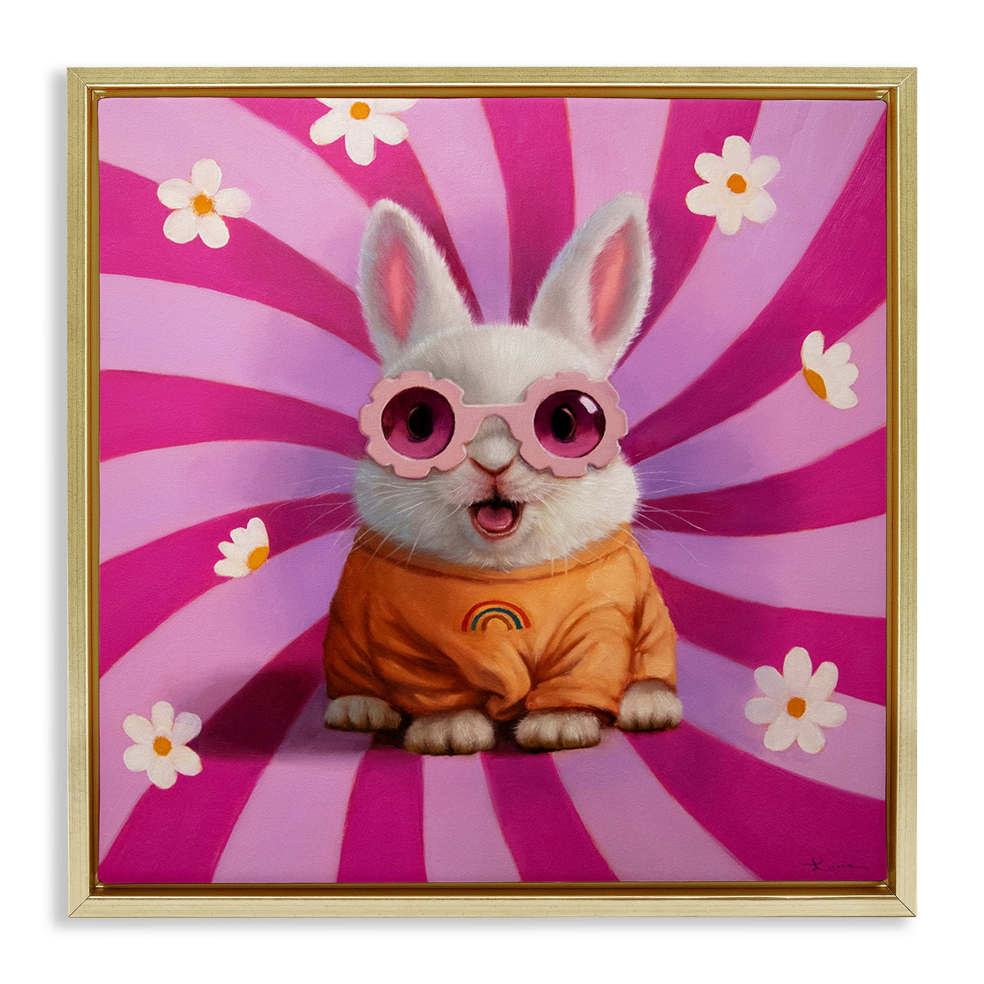Stupell Industries Good Vibes Only Rabbit Gold Framed Floater Canvas Wall Art, design by Lucia Heffernan