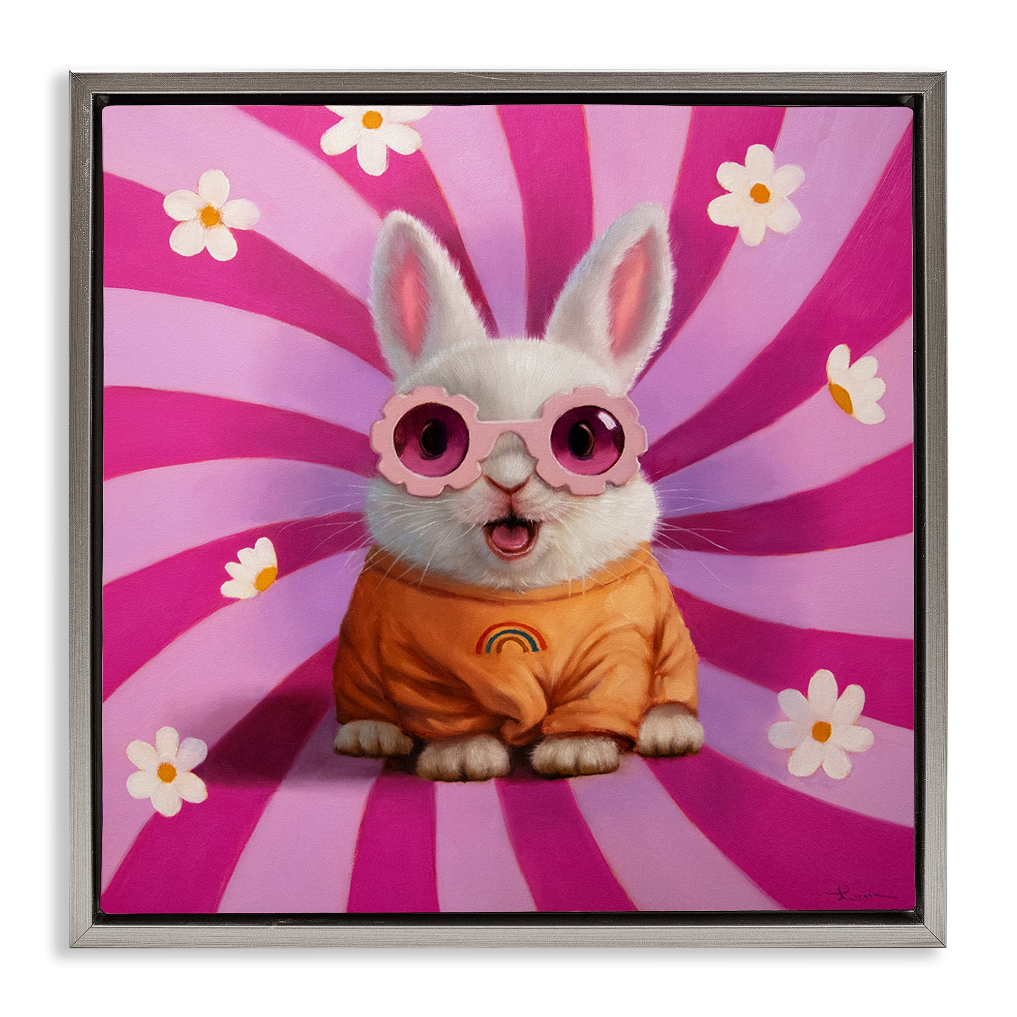 Stupell Industries Good Vibes Only Rabbit Gray Framed Floater Canvas Wall Art, design by Lucia Heffernan