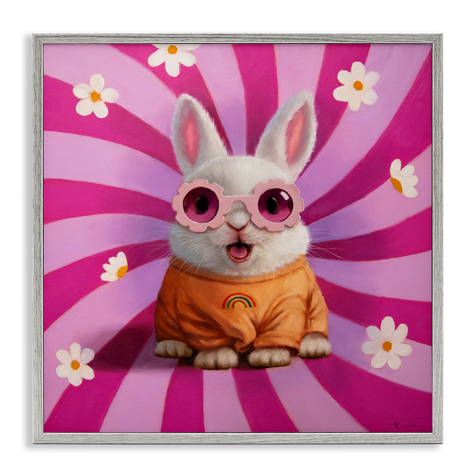 Stupell Industries Good Vibes Only Rabbit Gray Framed Giclee Art, design by Lucia Heffernan