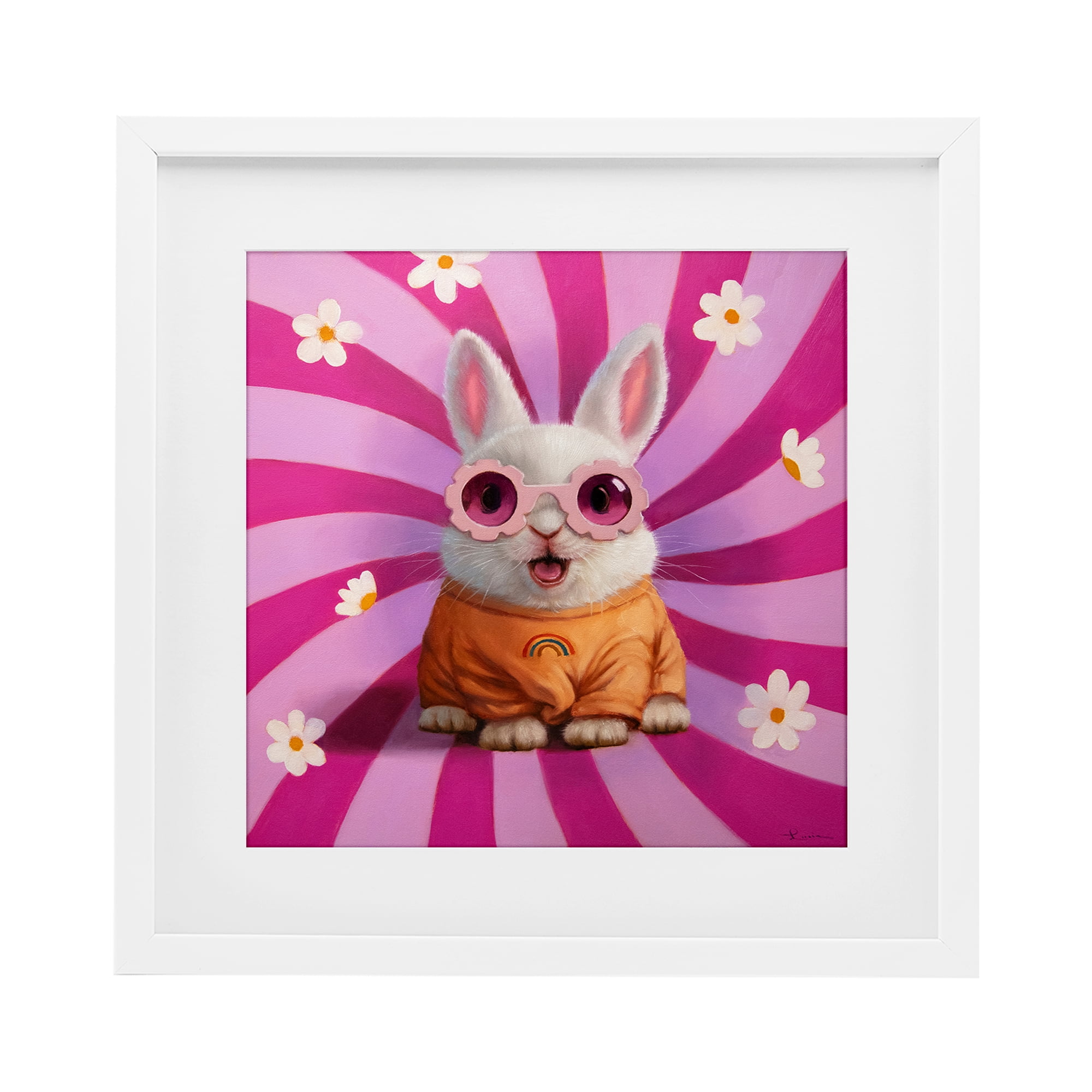 Stupell Industries Good Vibes Only Rabbit White Framed Print Under Glass, design by Lucia Heffernan