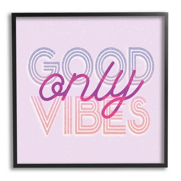 Stupell Industries Good Vibes Only Retro Text Graphic Art Black Framed Art Print Wall Art, Design by Lil' Rue