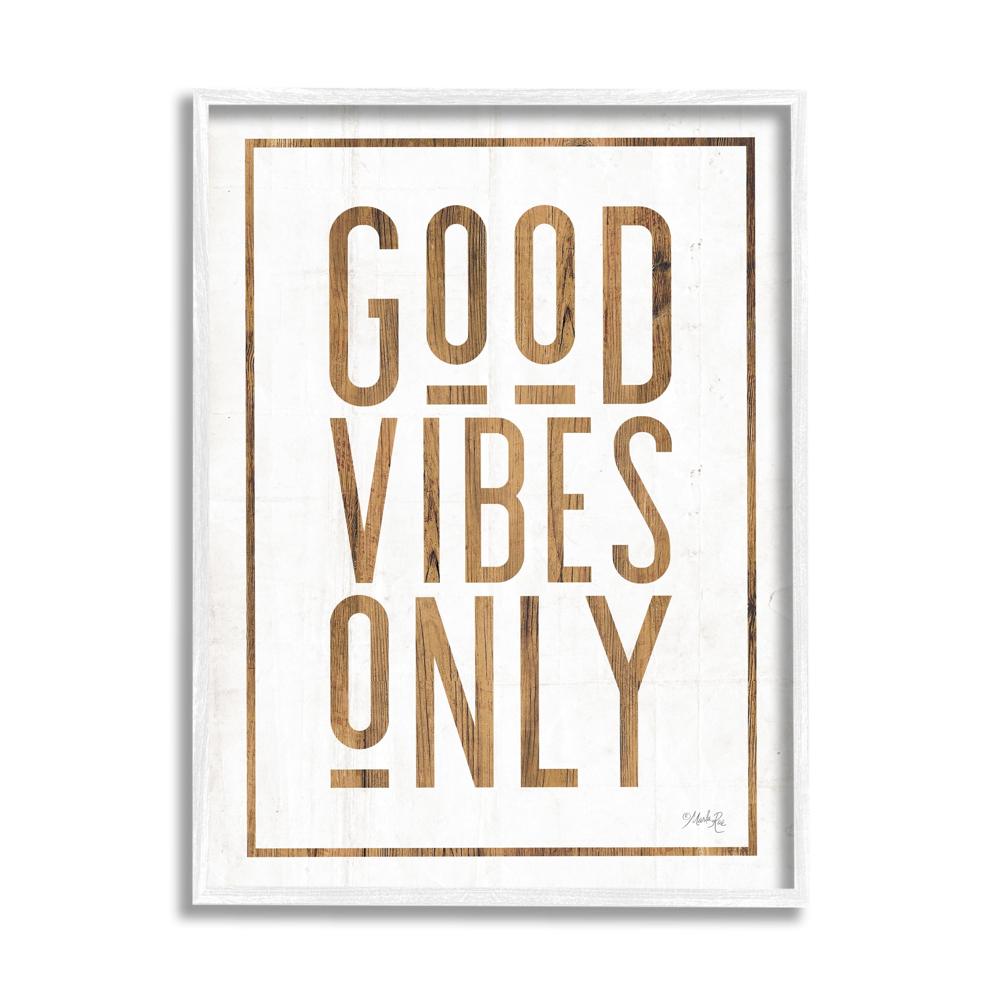 Stupell Industries Good Vibes Only Rustic White and Exposed Wood Look Sign, 16 x 20,Design by Marla Rae