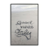 Stupell Industries Good Vibes Only in Sand Nautical & Beach Photography Black Framed Art Print Wall Art, 12 x 18