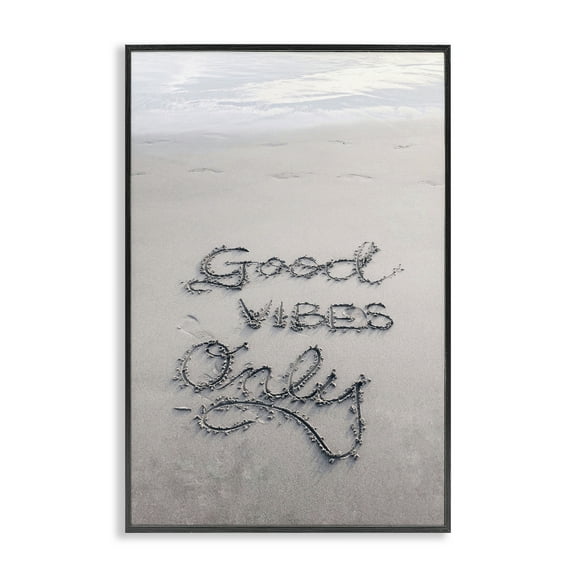 Stupell Industries Good Vibes Only in Sand Nautical & Beach Photography Black Framed Art Print Wall Art, 12 x 18