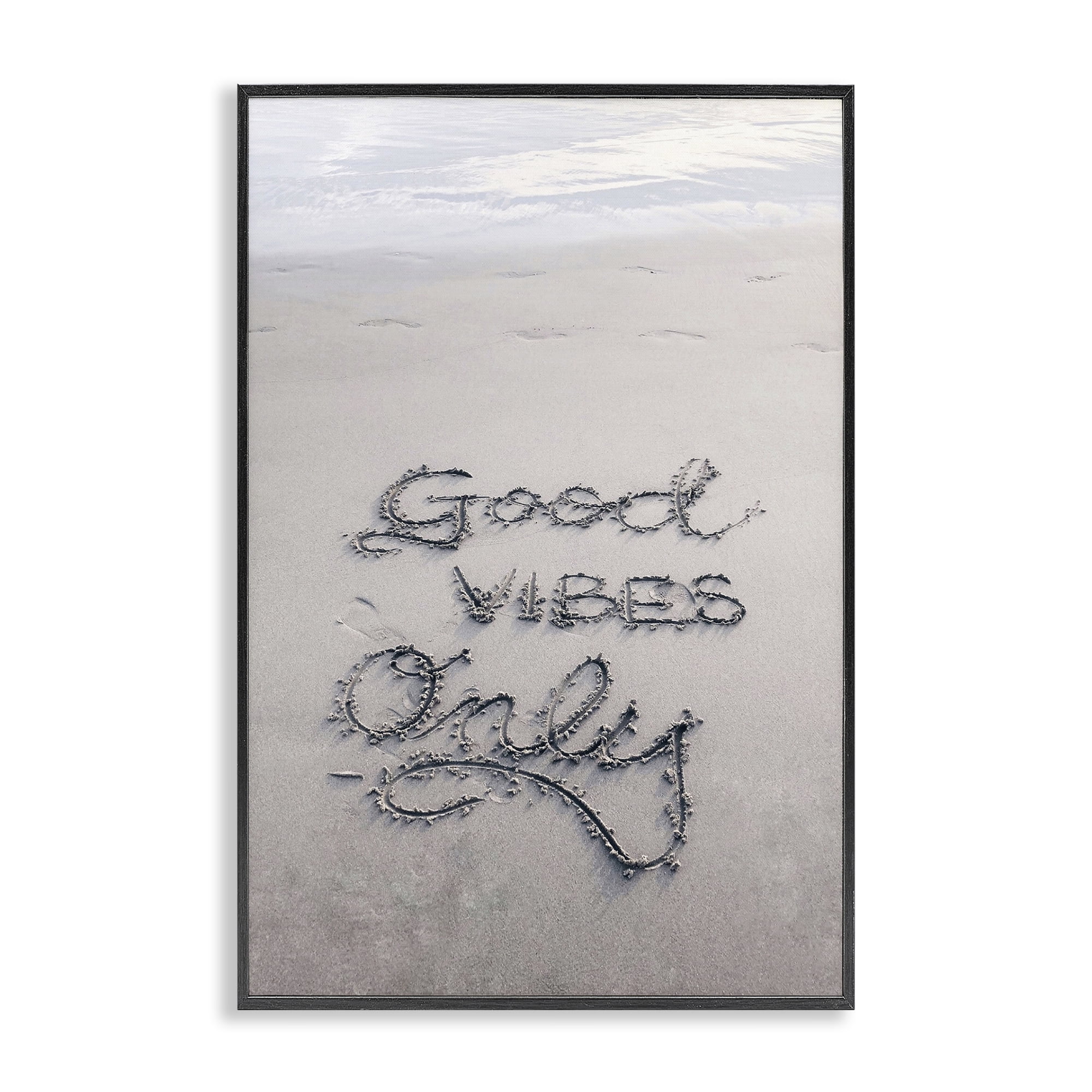 Stupell Industries Good Vibes Only in Sand Nautical & Beach Photography Black Framed Art Print Wall Art, 16 x 24