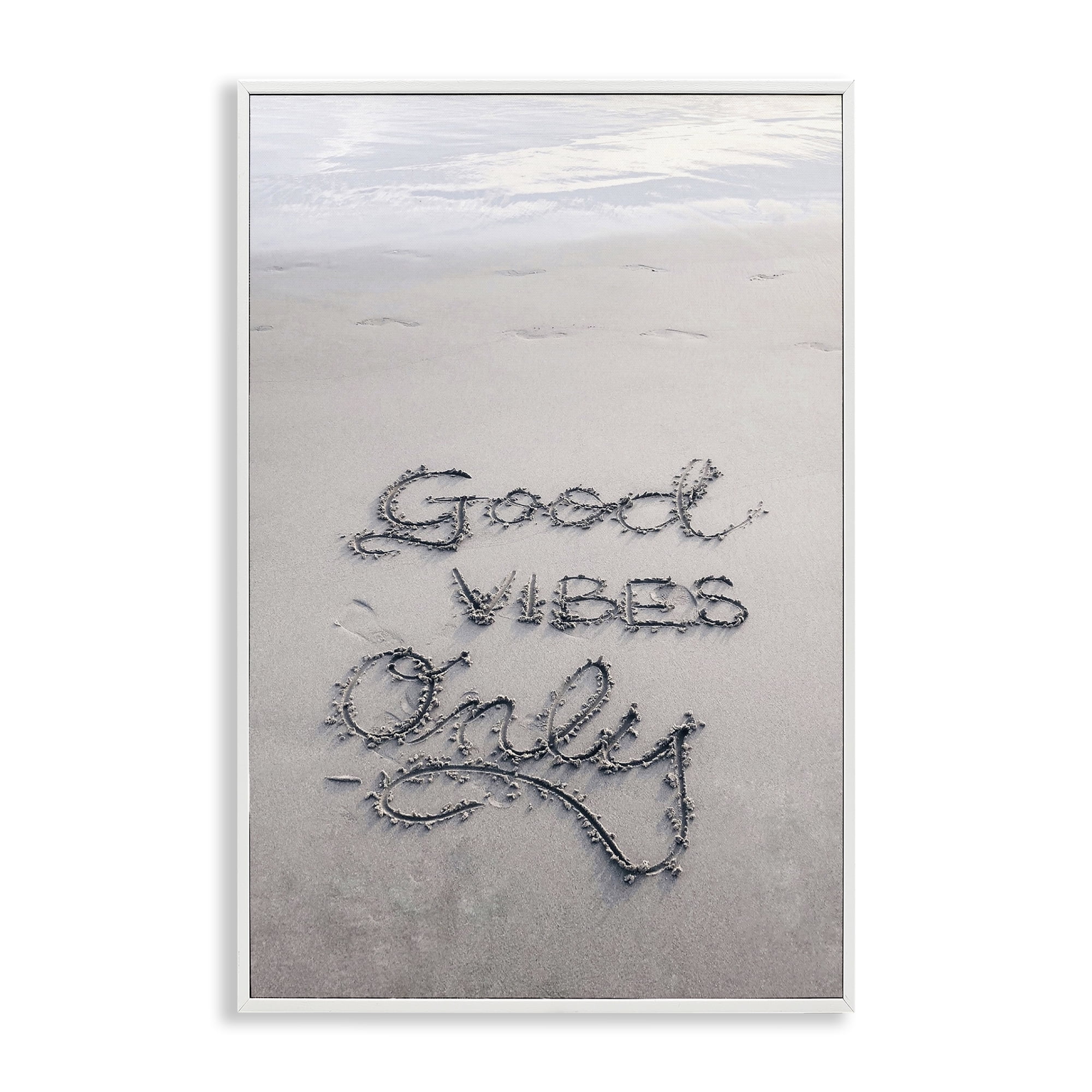 Stupell Industries Good Vibes Only in Sand Nautical & Beach Photography White Framed Art Print Wall Art, 12 x 18