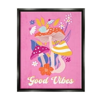 Stupell Industries Good Vibes Retro Mushrooms Botanical & Floral Painting Black Floater Framed Canvas Art Print Wall Art, 17 x 21