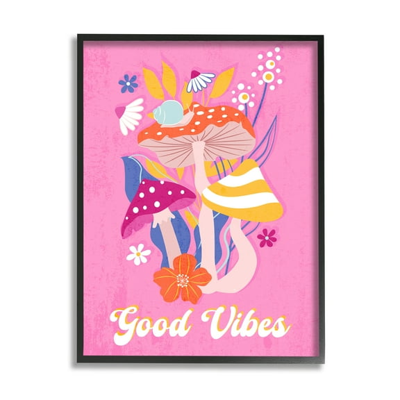 Stupell Industries Good Vibes Retro Mushrooms Botanical & Floral Painting Black Framed Art Print Wall Art, 11 x 14