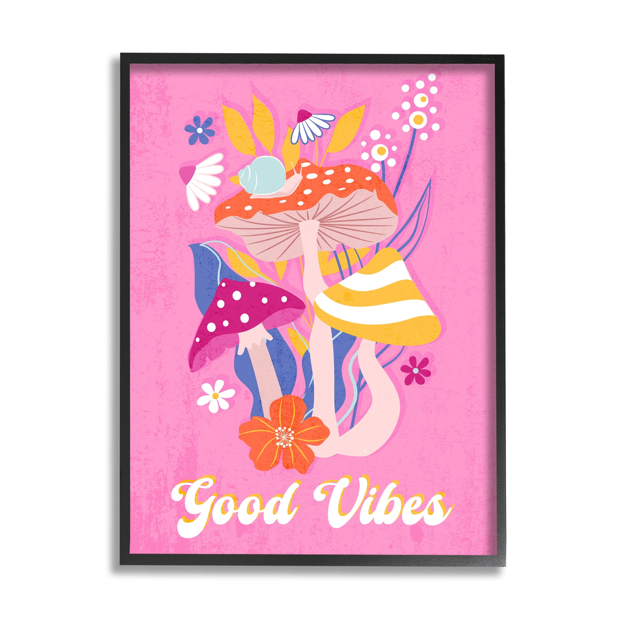 Stupell Industries Good Vibes Retro Mushrooms Botanical & Floral Painting Black Framed Art Print Wall Art, 16 x 20