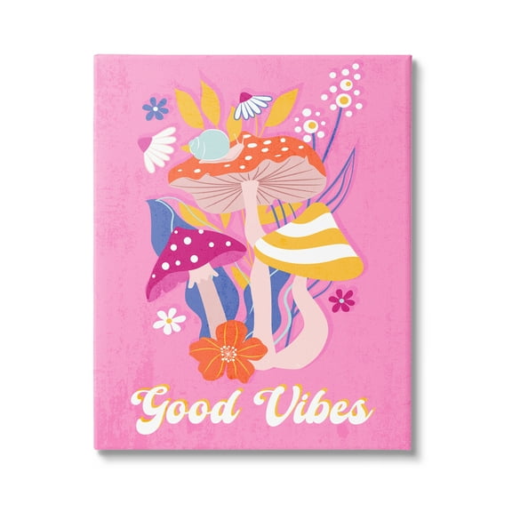 Stupell Industries Good Vibes Retro Mushrooms Botanical & Floral Painting Gallery Wrapped Canvas Art Print Wall Art, 16 x 20