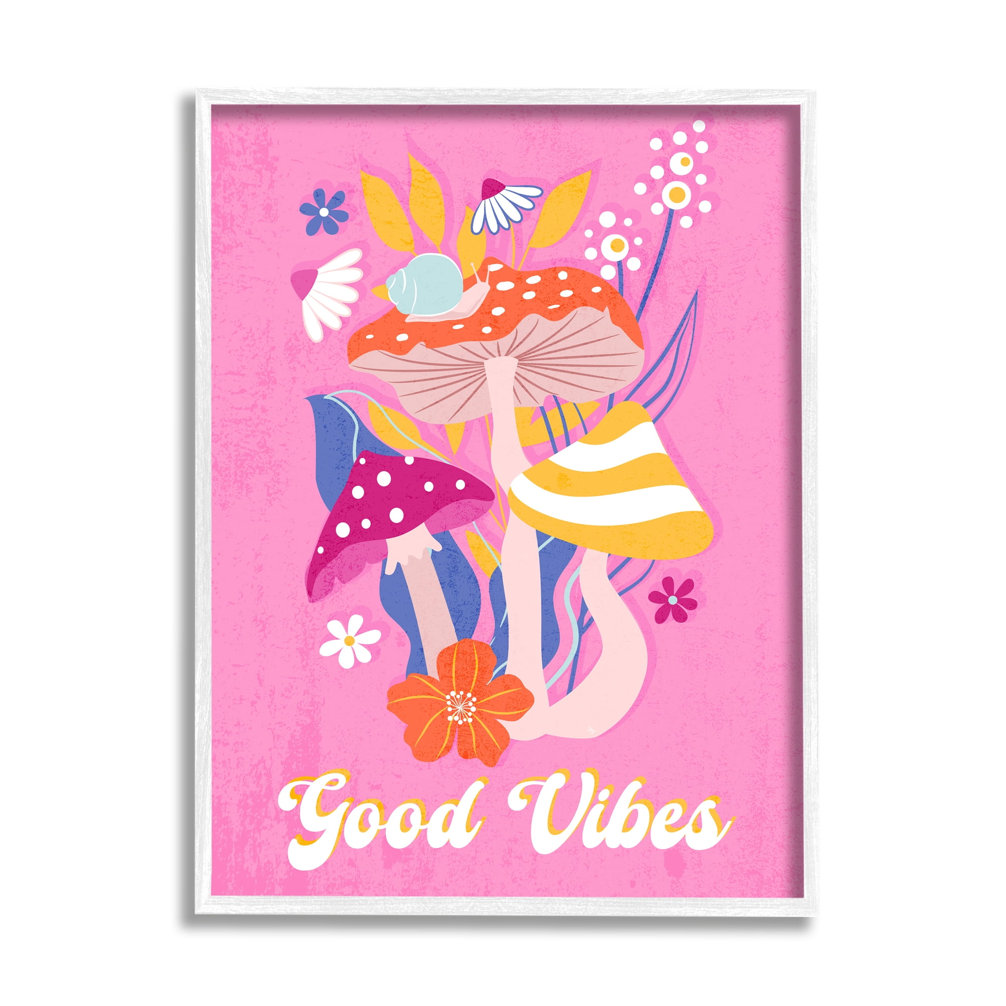 Stupell Industries Good Vibes Retro Mushrooms Botanical & Floral Painting White Framed Art Print Wall Art, 11 x 14
