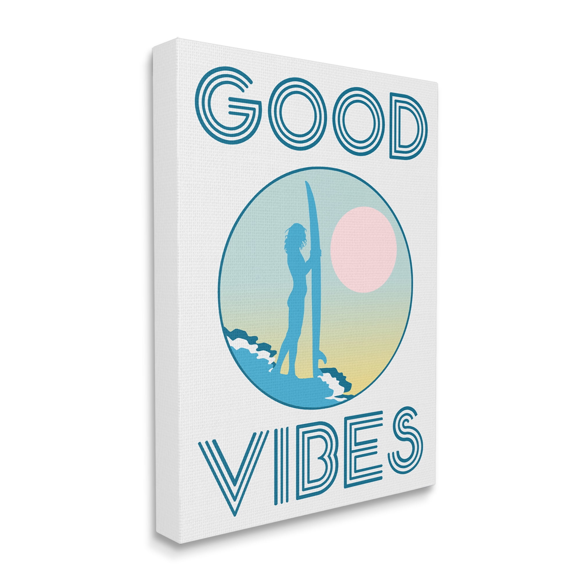 Stupell Industries Good Vibes Text Blue Surfer Chick Sunset Canvas Wall Art by Daphne Polselli