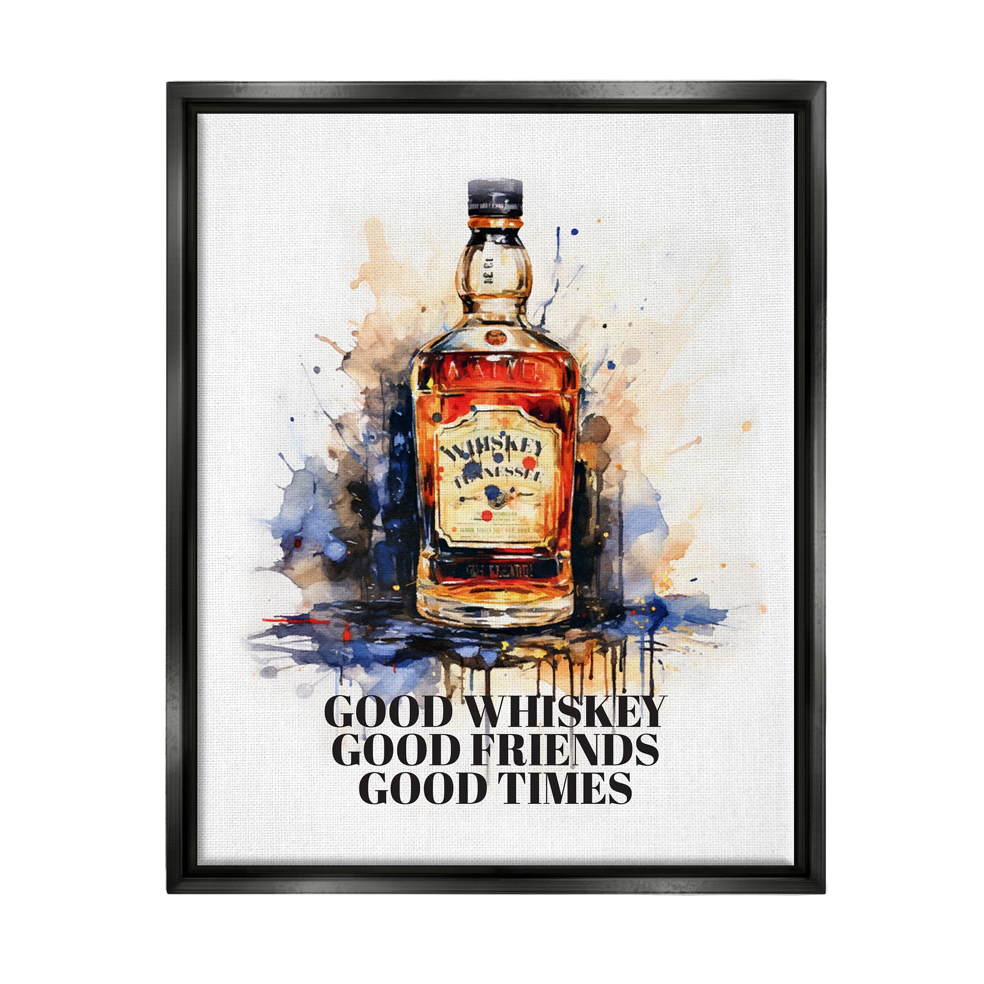 Stupell Industries Good Whiskey & Friends Food & Beverage Painting Black Floater Framed Art Print Wall Art, 17 x 21