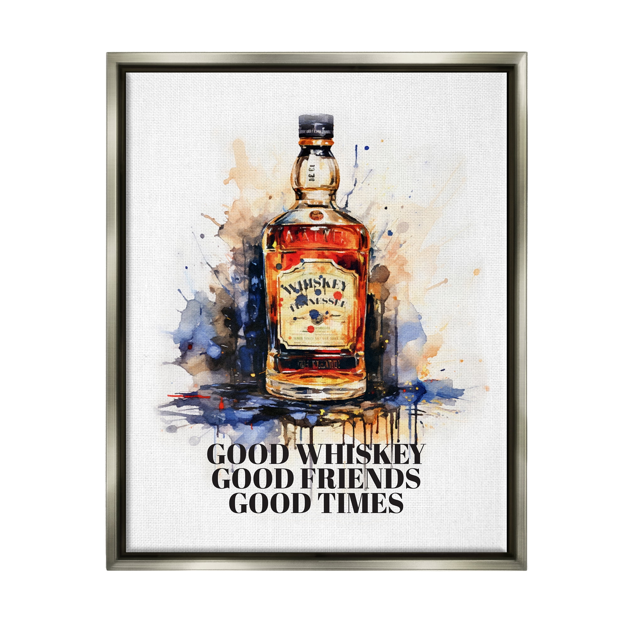 Stupell Industries Good Whiskey & Friends Food & Beverage Painting Gray Floater Framed Art Print Wall Art, 25 x 31