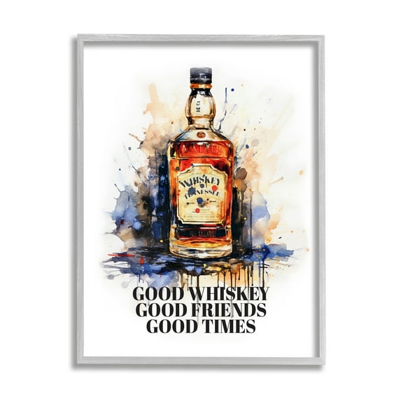 Stupell Industries Good Whiskey & Friends Food & Beverage Painting Gray Framed Art Print Wall Art, 16 x 20
