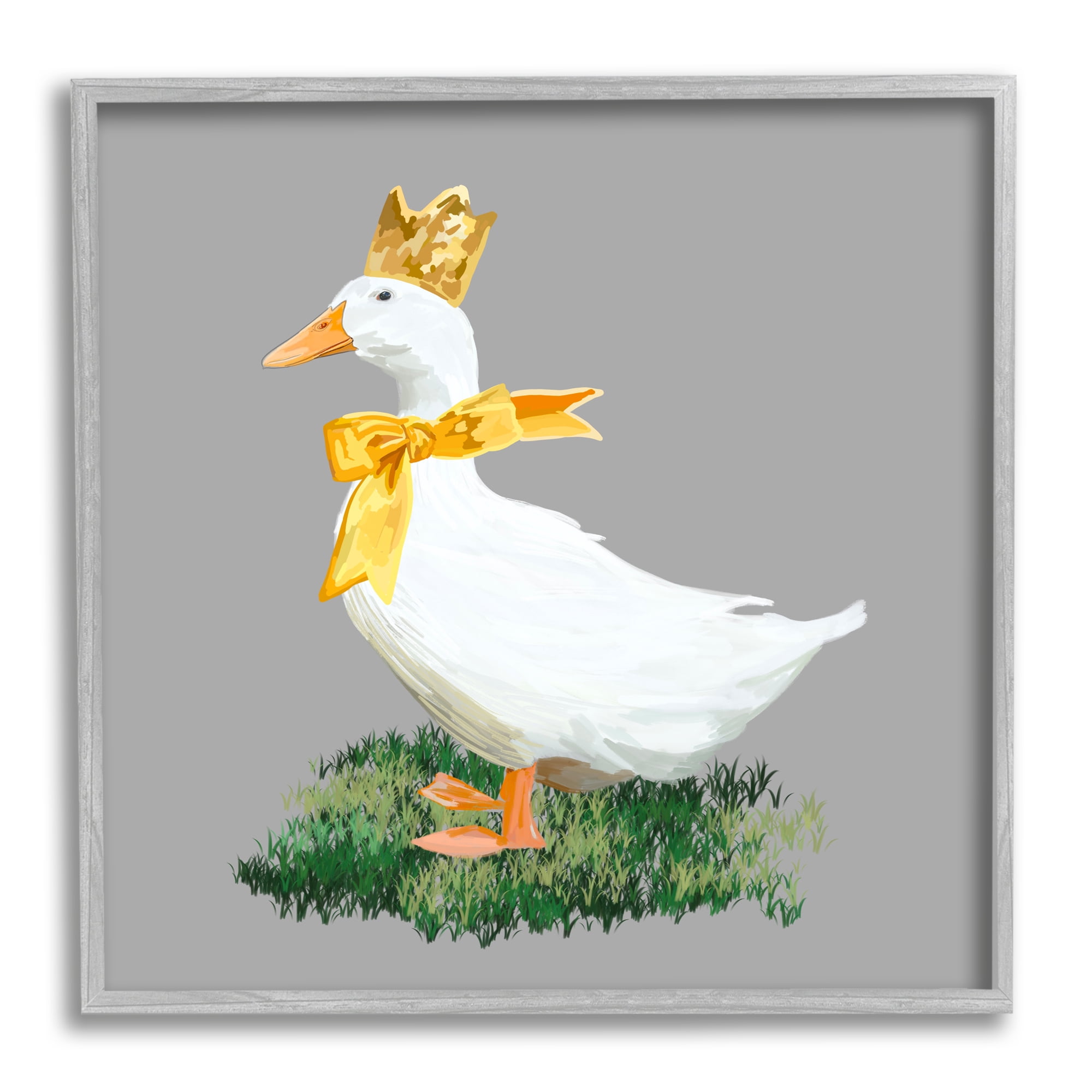 Stupell Industries Goose with Crown Animals & Insects Painting Gray Framed Art Print Wall Art, 17 x 17