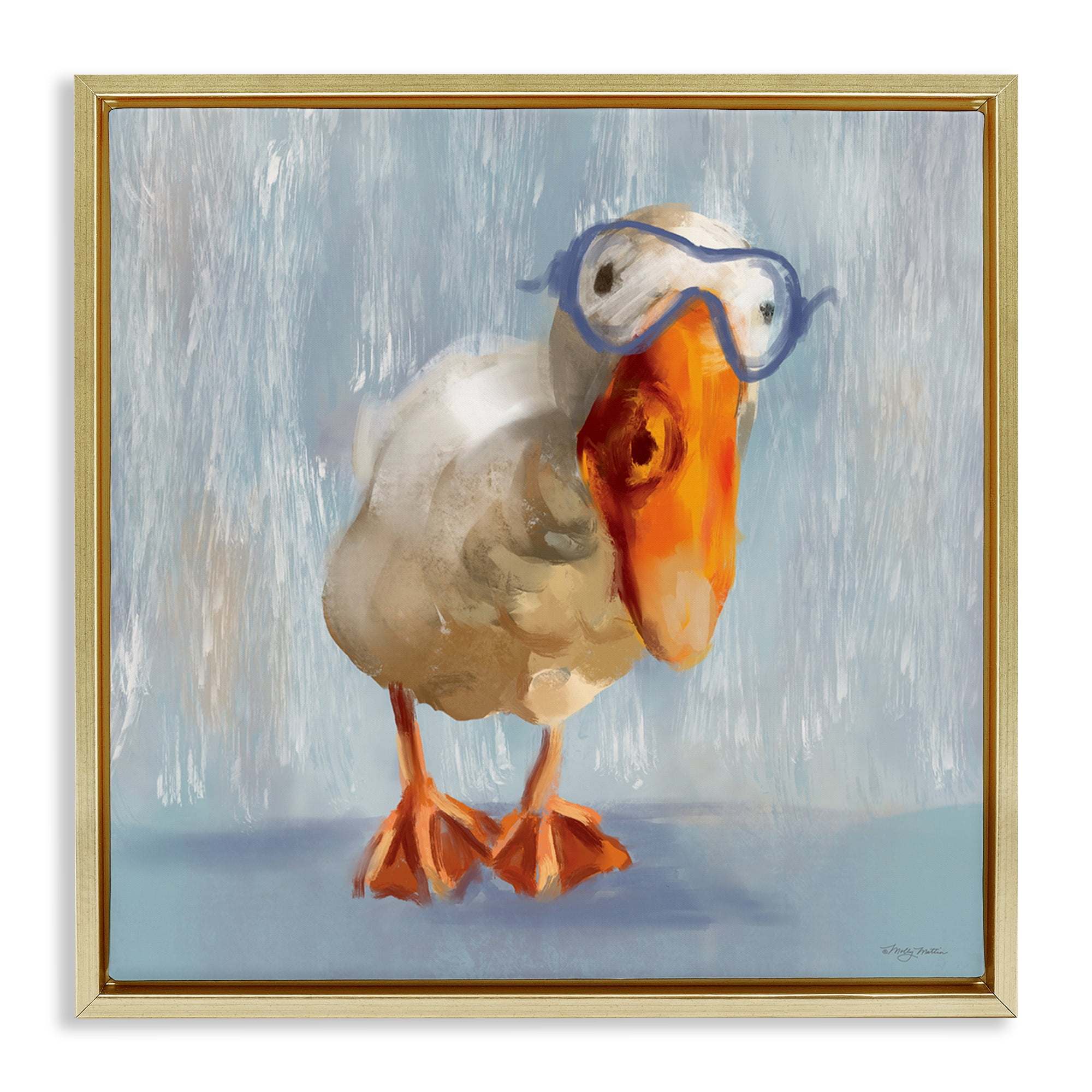 Stupell Industries Goose with Scooba Mask Animals Painting Gold Floater Framed Canvas Art Print Wall Art, 18 x 18