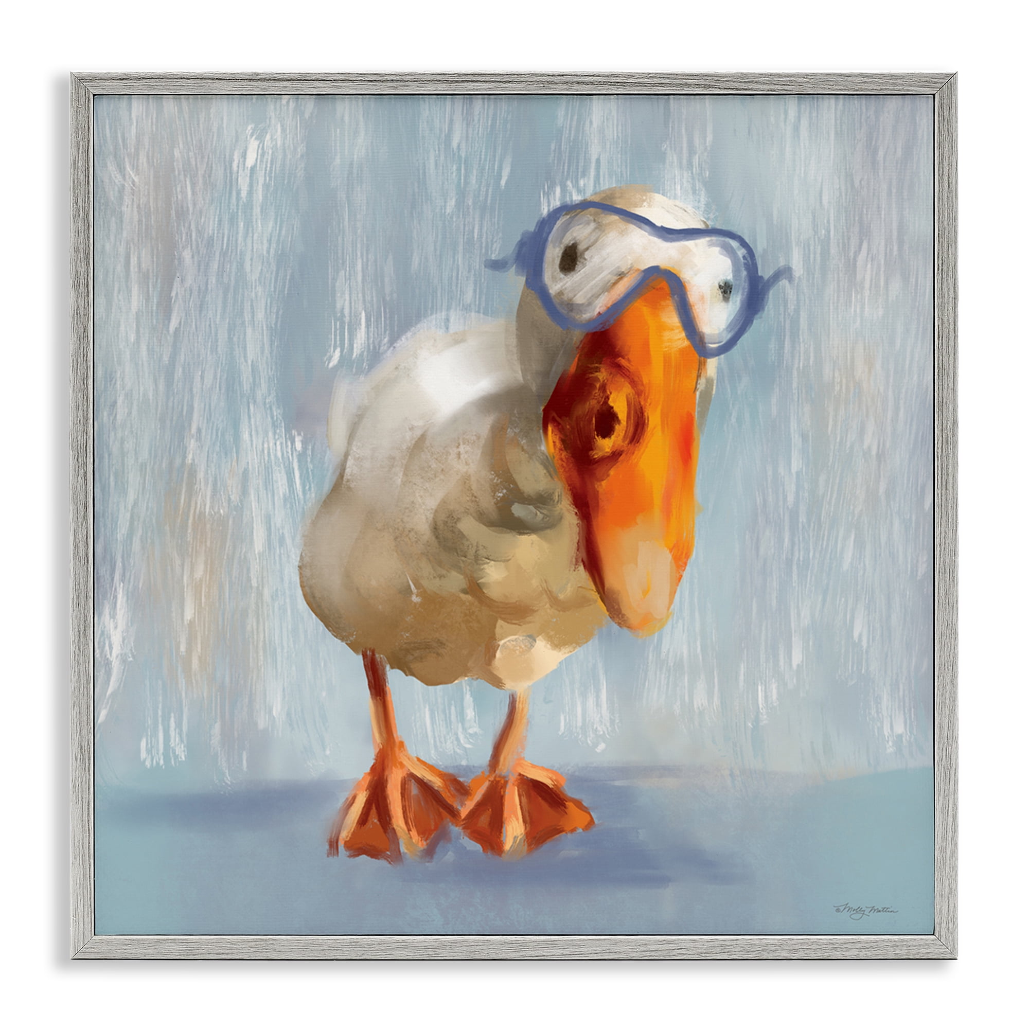 Stupell Industries Goose with Scooba Mask Animals Painting Gray Framed Art Print Wall Art, 12 x 12