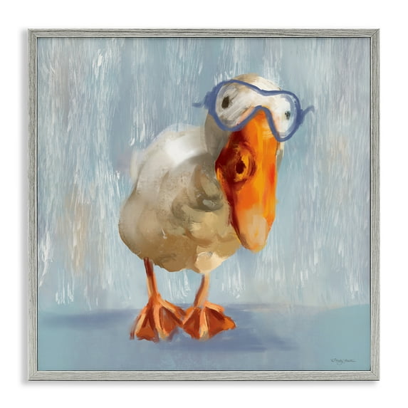 Stupell Industries Goose with Scooba Mask Animals Painting Gray Framed Art Print Wall Art, 17 x 17