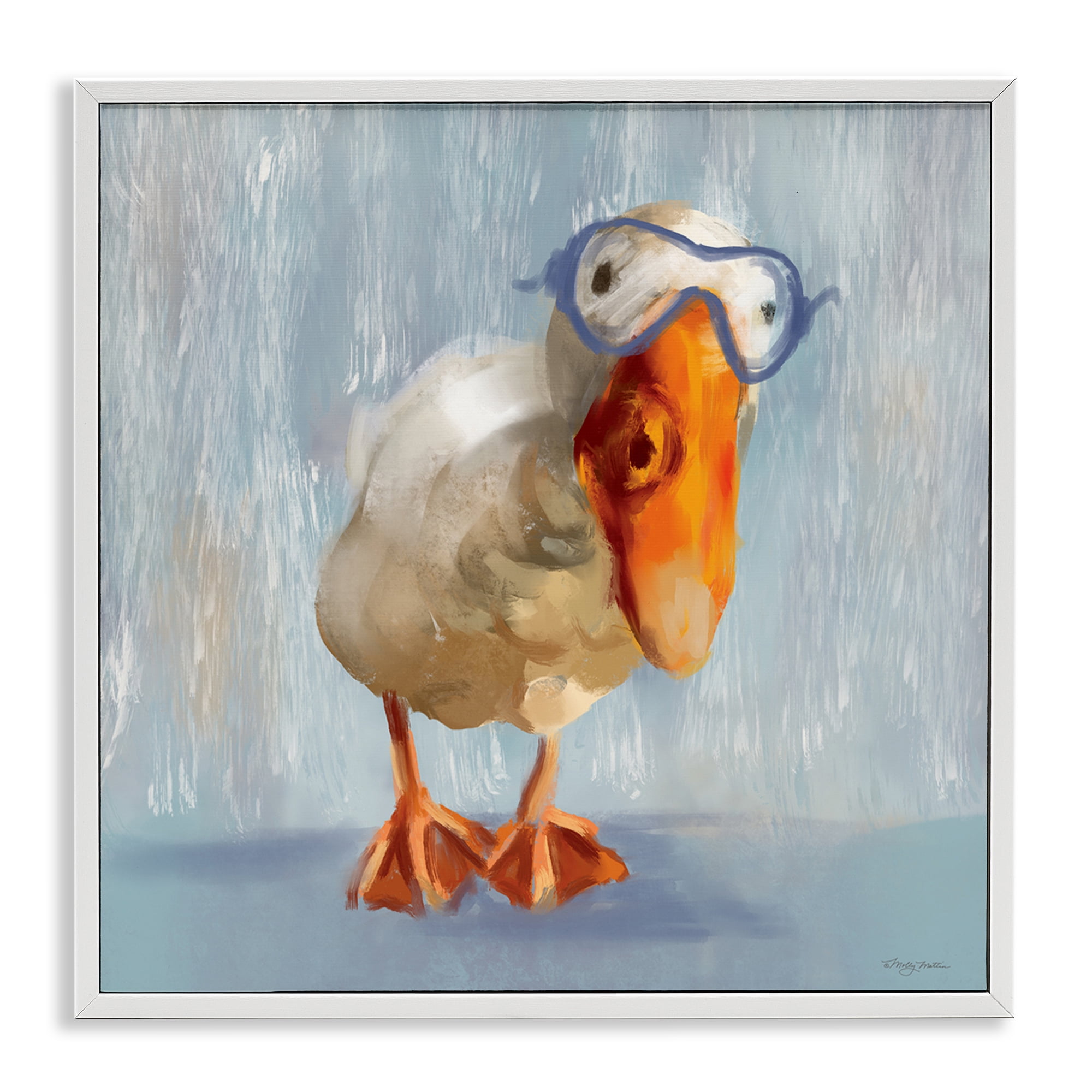 Stupell Industries Goose with Scooba Mask Animals Painting White Framed Art Print Wall Art, 12 x 12