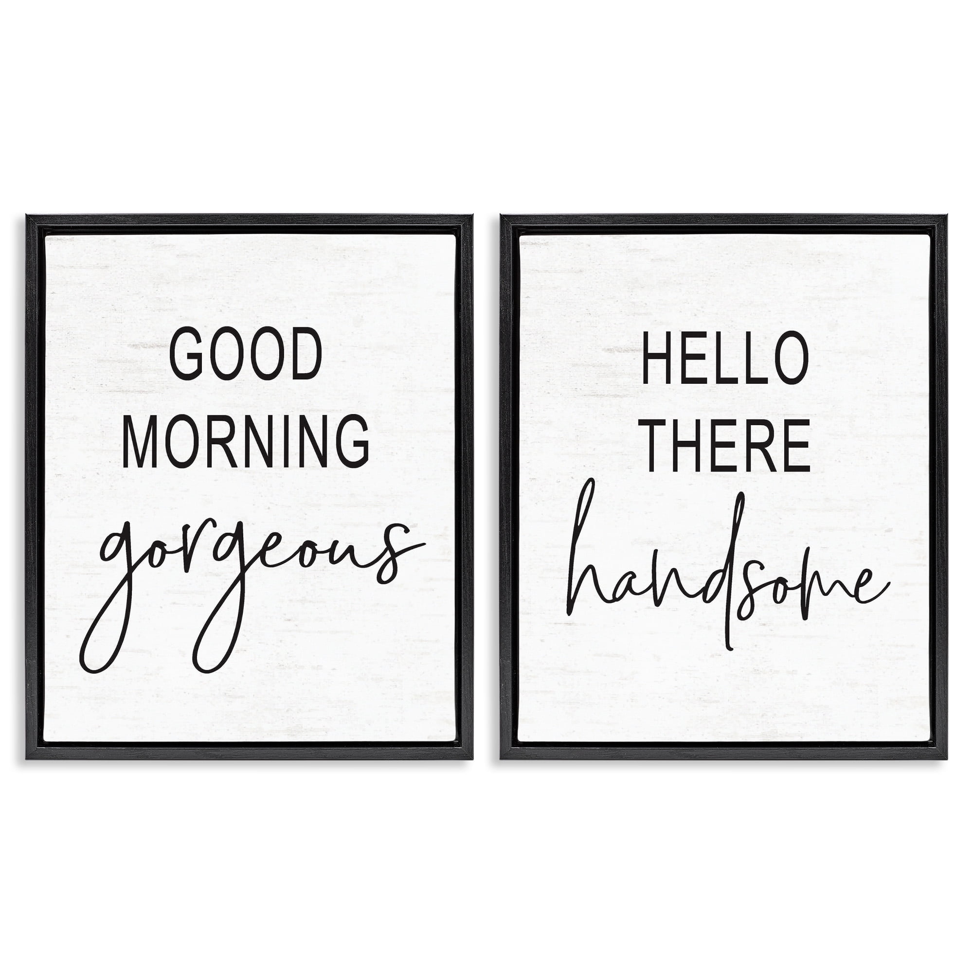 Stupell Industries Gorgeous & Handsome Romantic Greetings Inspirational Painting Black Floater Framed Canvas Art Print Wall Art, 25 x 31, Set of 2