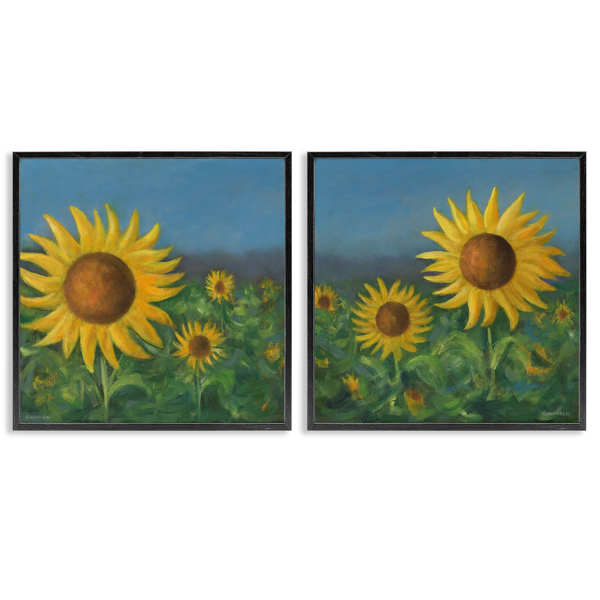 Stupell Industries Gorgeous Sunflower Field Plants & Flowers Painting Black Framed Art Print Wall Art, 12 x 12, Set of 2
