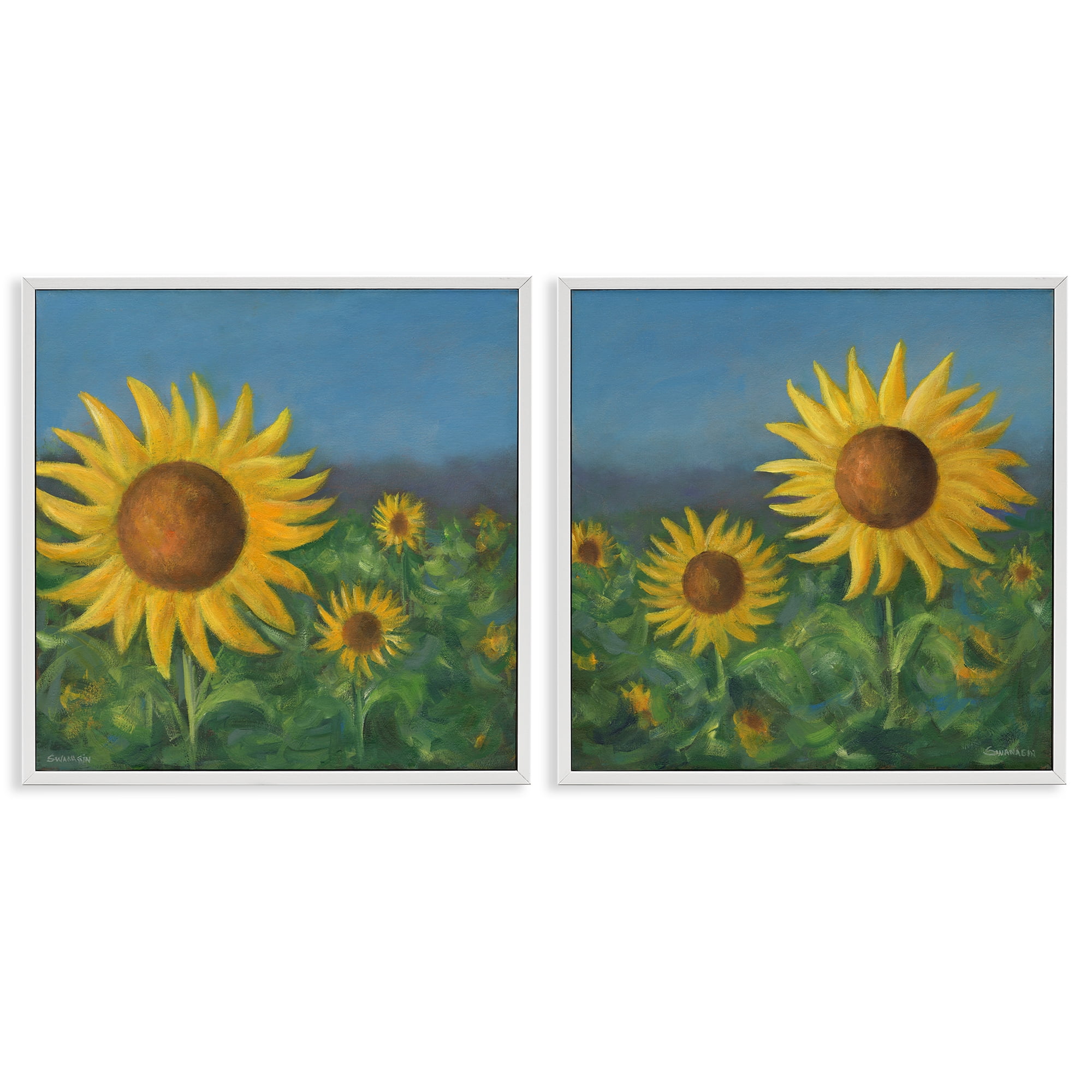 Stupell Industries Gorgeous Sunflower Field Plants & Flowers Painting White Framed Art Print Wall Art, 12 x 12, Set of 2