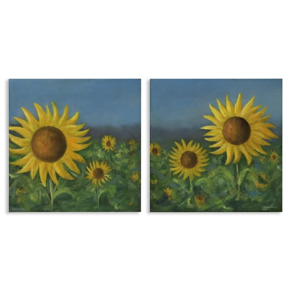 Stupell Industries Gorgeous Sunflower Field Plants & Flowers Painting Wrapped Canvas Art Print Wall Art, 17 x 17, Set of 2