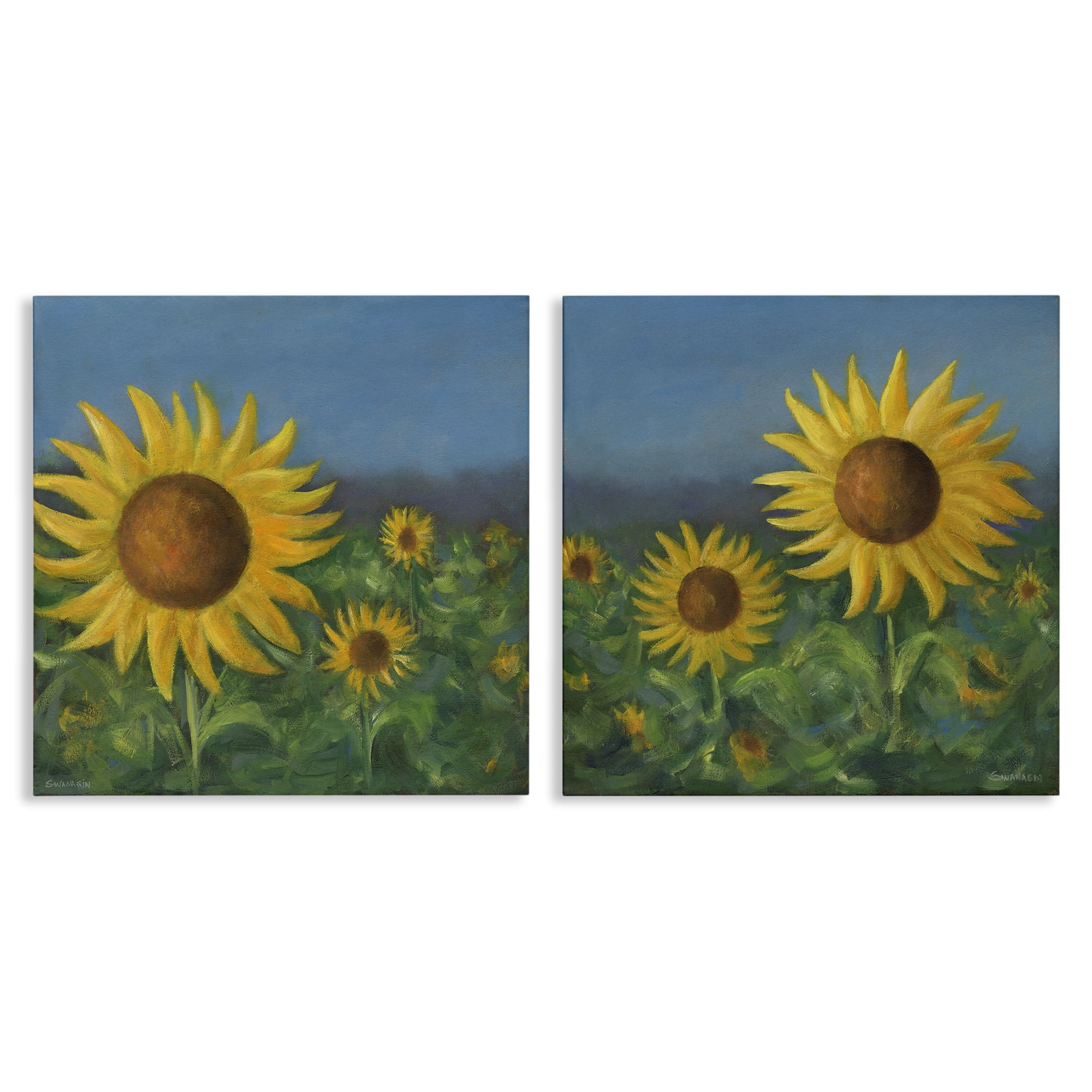 Stupell Industries Gorgeous Sunflower Field Plants & Flowers Painting Wrapped Canvas Art Print Wall Art, 24 x 24, Set of 2