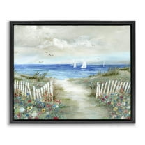 Stupell Industries Gorgeous Traditional Beach Scene Nature Painting Black Floater Framed Canvas Art Print Wall Art, 21 x 17