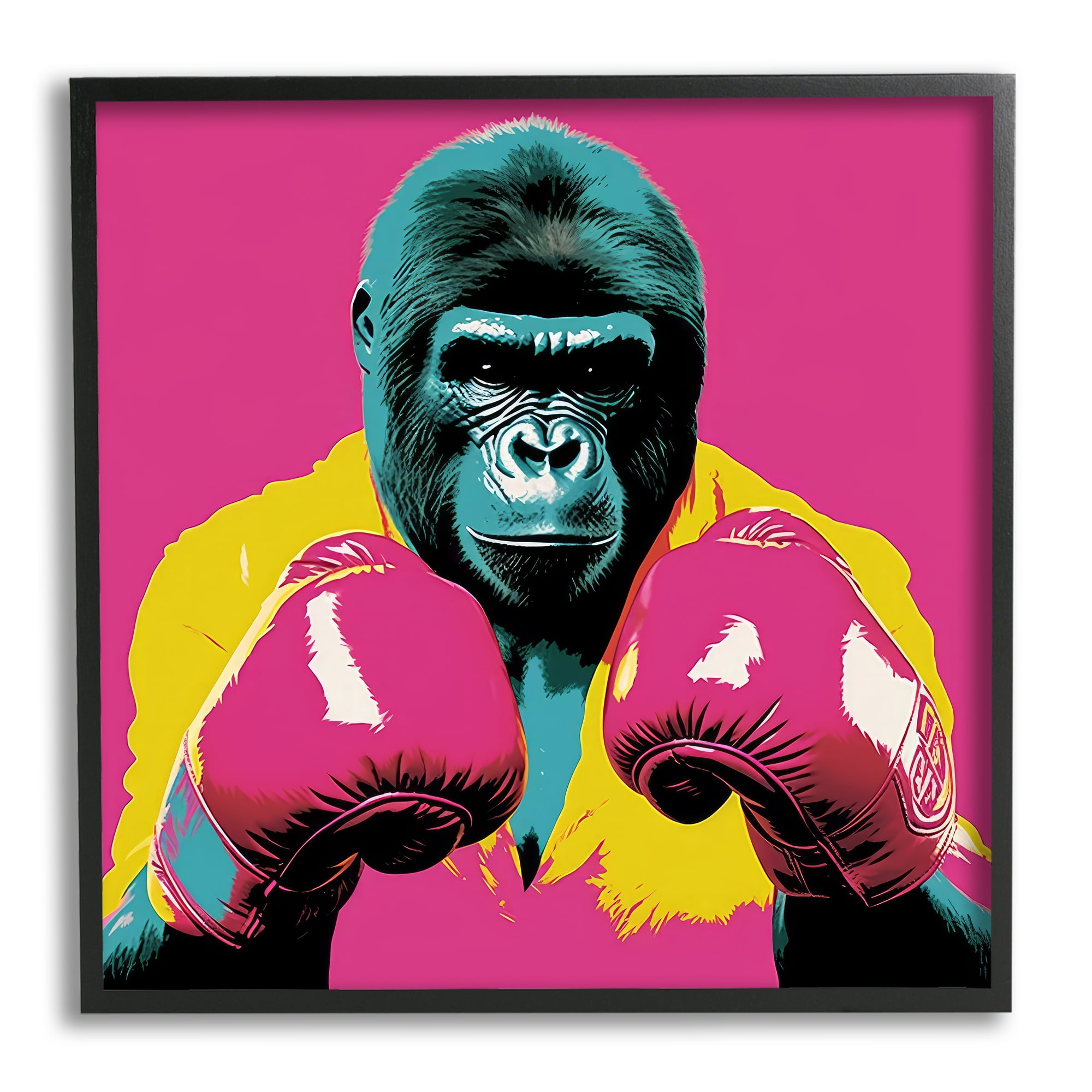 Stupell Industries Gorilla Boxing Portrait Animals & Insects Painting Black Framed Art Print Wall Art, 17 x 17