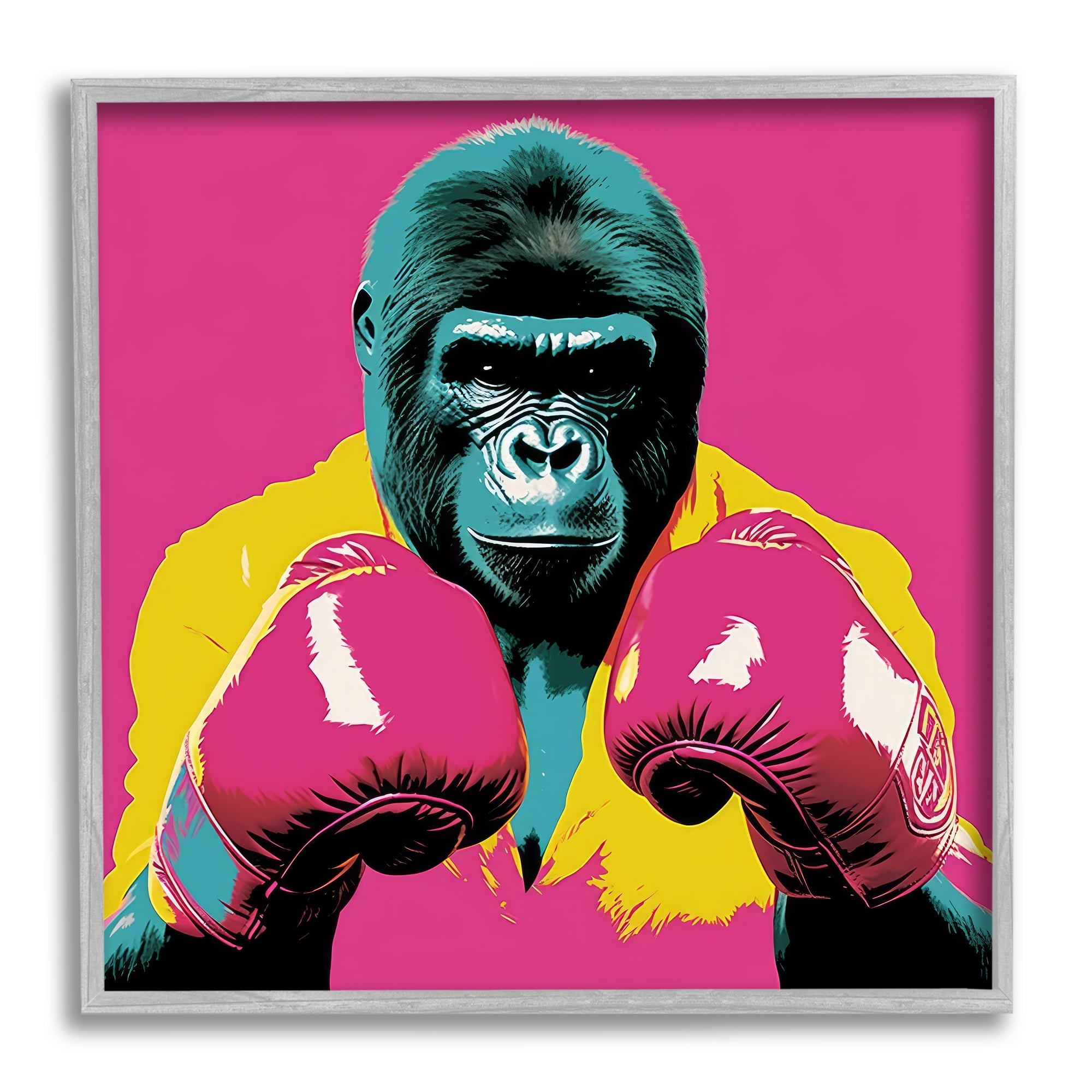 Stupell Industries Gorilla Boxing Portrait Animals & Insects Painting Gray Framed Art Print Wall Art, 12 x 12
