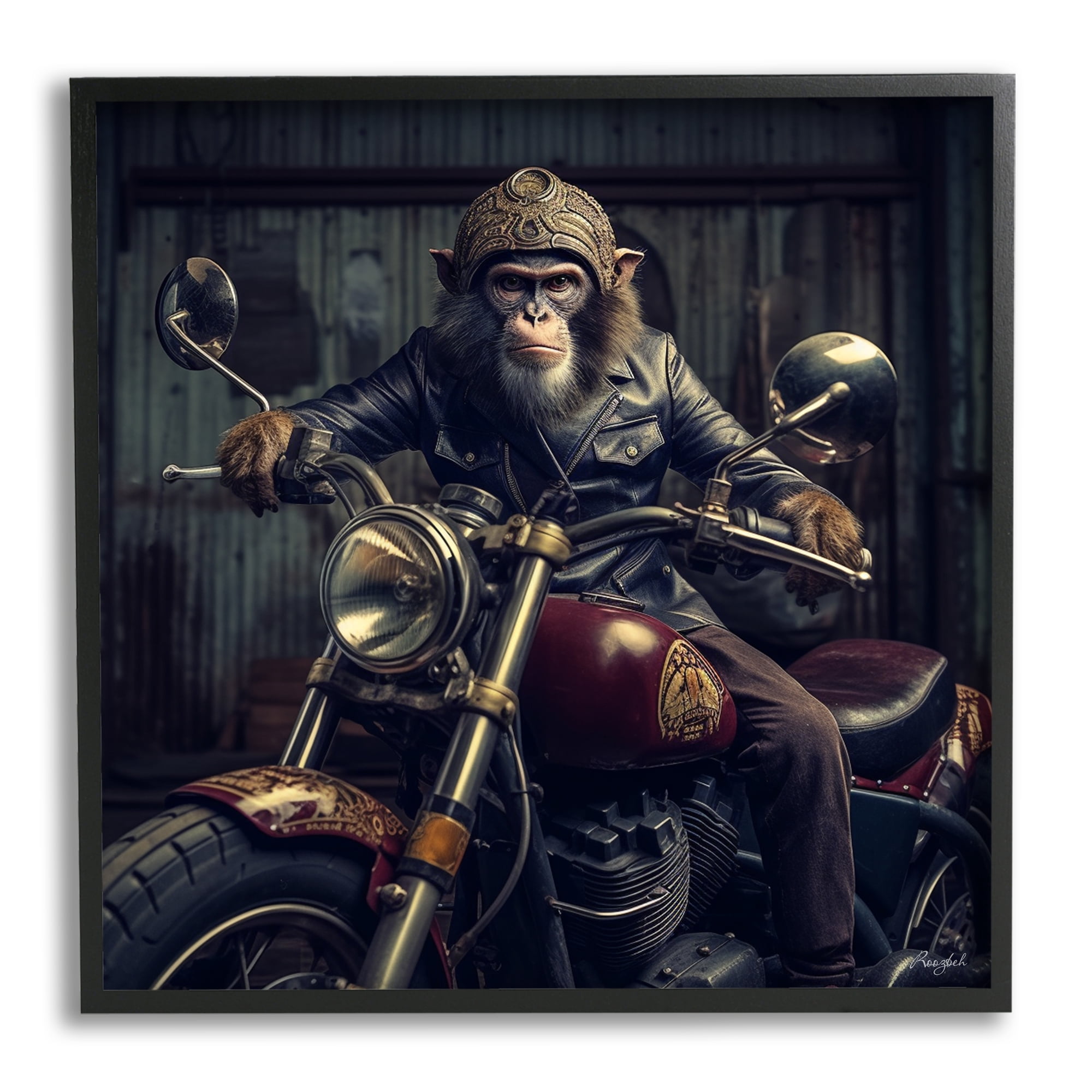 Stupell Industries Gorilla Motorcycle Portrait Animals & Insects Painting Black Framed Art Print Wall Art, 17 x 17