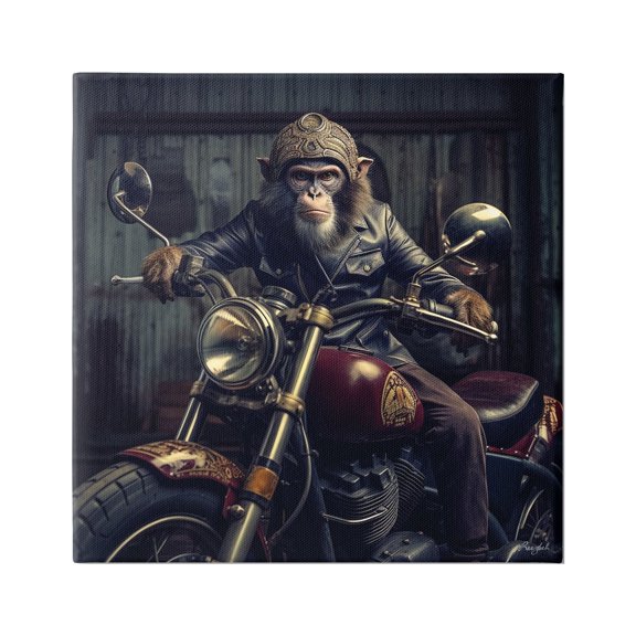 Stupell Industries Gorilla Motorcycle Portrait Animals & Insects Painting Gallery Wrapped Canvas Art Print Wall Art, 30 x 30