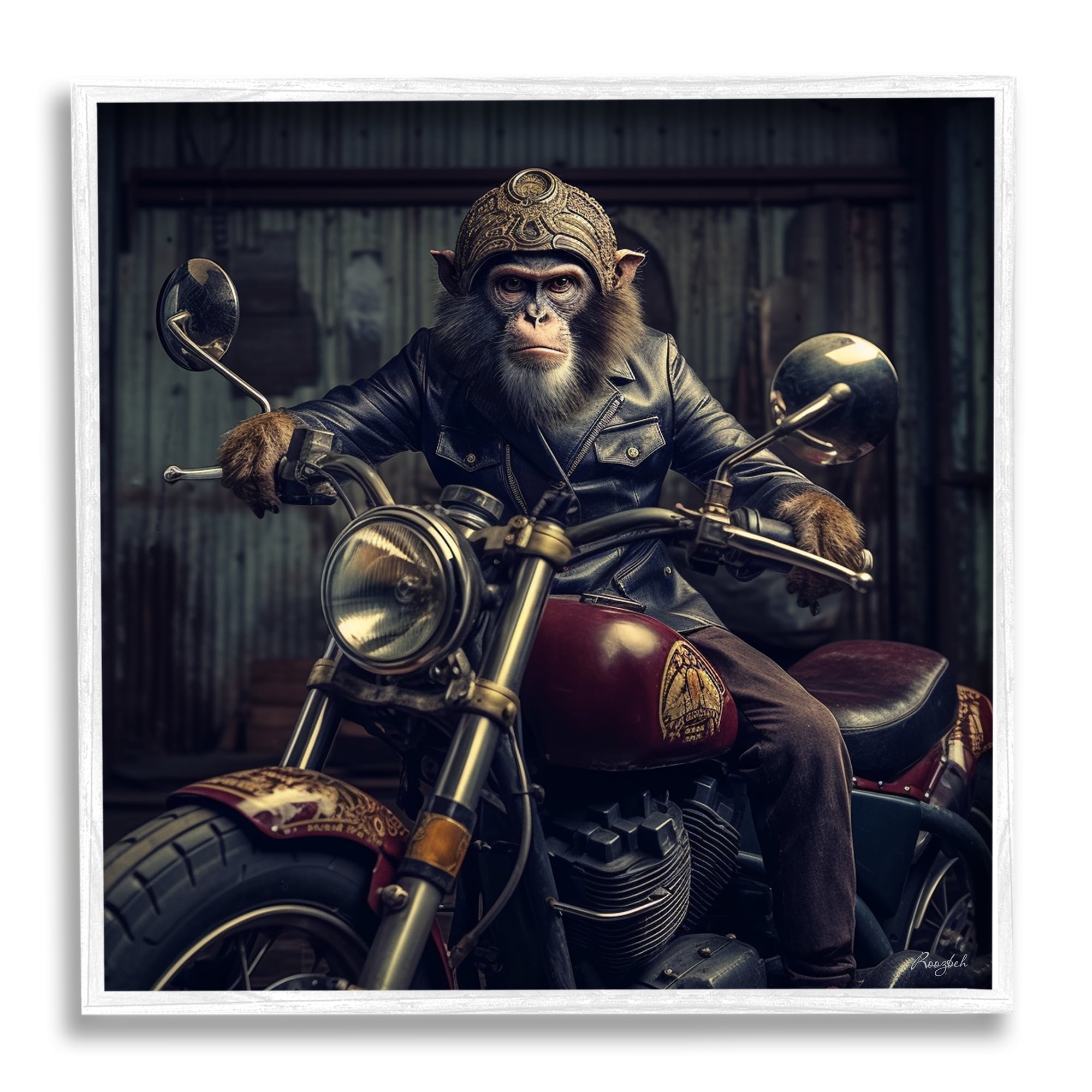 Stupell Industries Gorilla Motorcycle Portrait Animals & Insects Painting White Framed Art Print Wall Art, 17 x 17