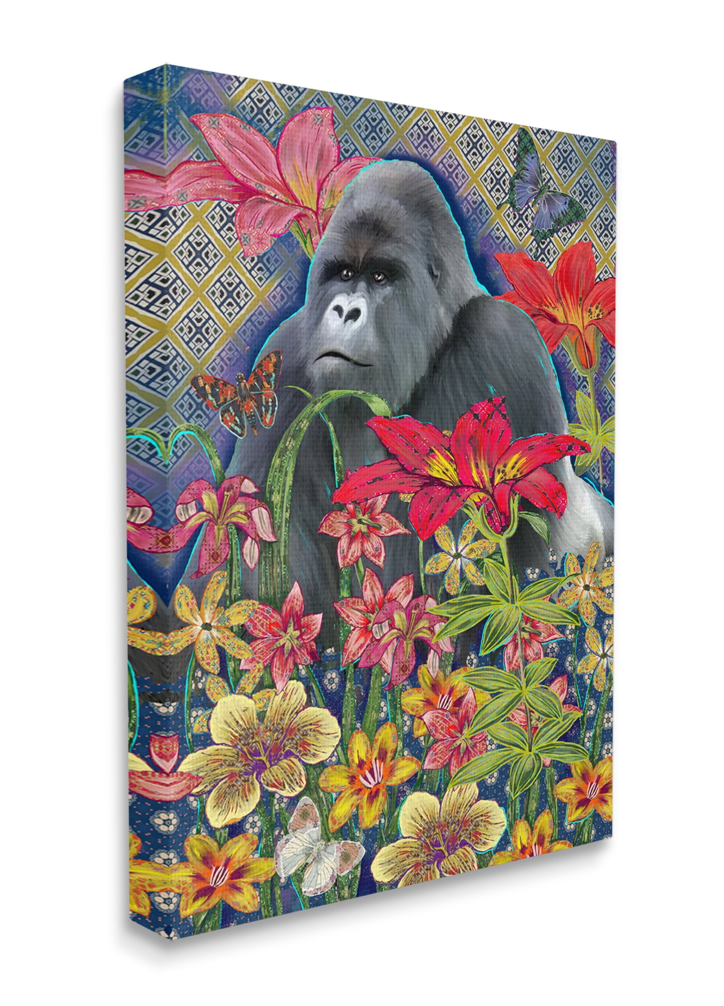 Stupell Industries Gorilla Standing Behind Tropical Florals Geometric Pattern Canvas Wall Art, 36 x 48, Design by Sangita Bachelet