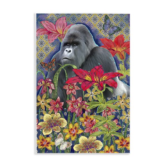 Stupell Industries Eclectic Gorilla Standing Behind Tropical Florals Geometric Pattern Wall Plaque Art, 10 x 15, by Sangita Bachelet
