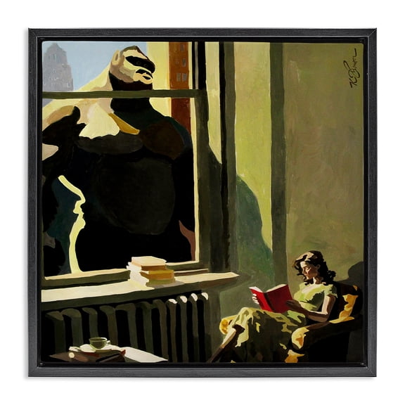 Stupell Industries Gorilla in Window Scene People Painting Black Floater Framed Canvas Art Print Wall Art, 18 x 18