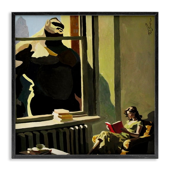 Stupell Industries Gorilla in Window Scene People Painting Black Framed Art Print Wall Art, 17 x 17