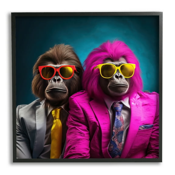Stupell Industries Gorillas in Suits Animals & Insects Painting Black Framed Art Print Wall Art, 12 x 12