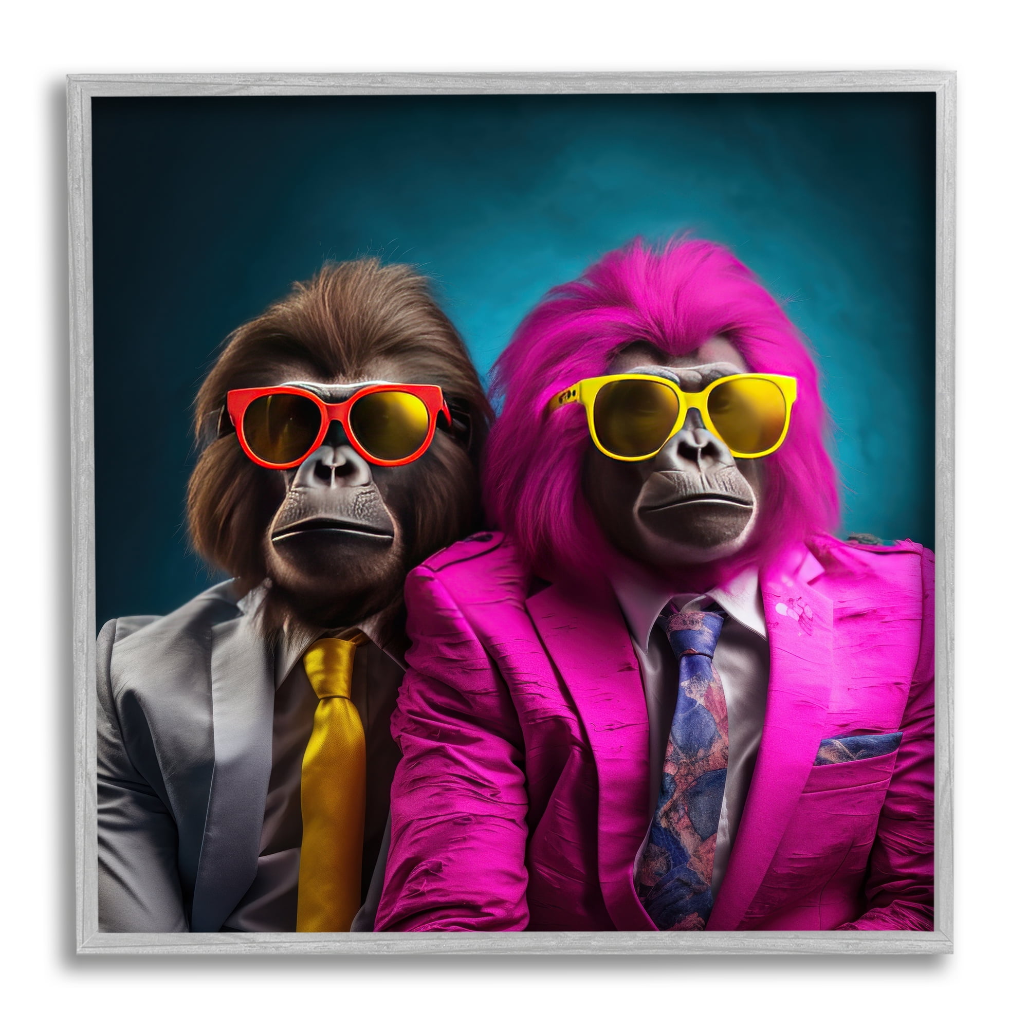Stupell Industries Gorillas in Suits Animals & Insects Painting Gray Framed Art Print Wall Art, 17 x 17