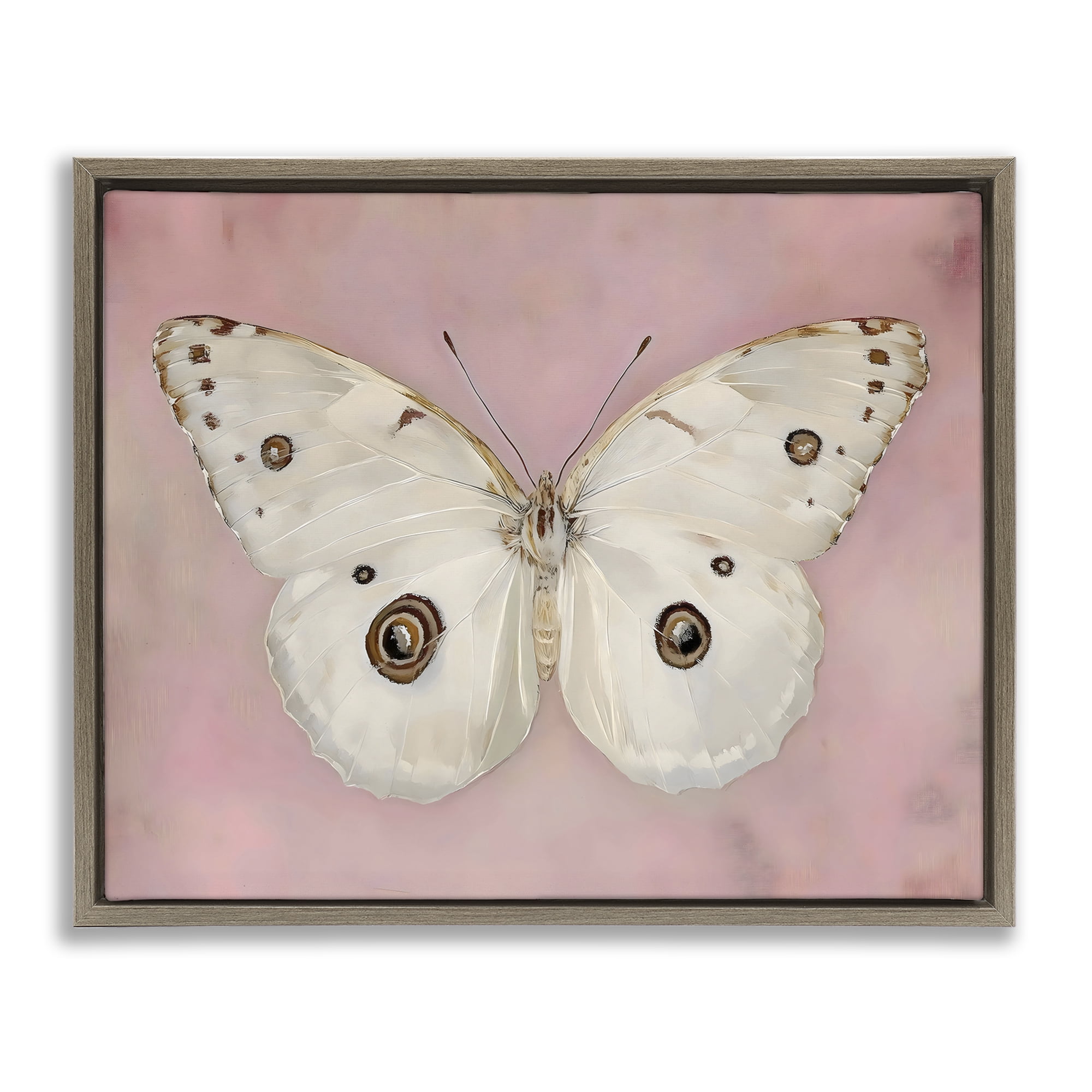Stupell Industries Gossamer Butterfly on Blush Background Brown Framed Floater Canvas Wall Art, design by Arlington Prints