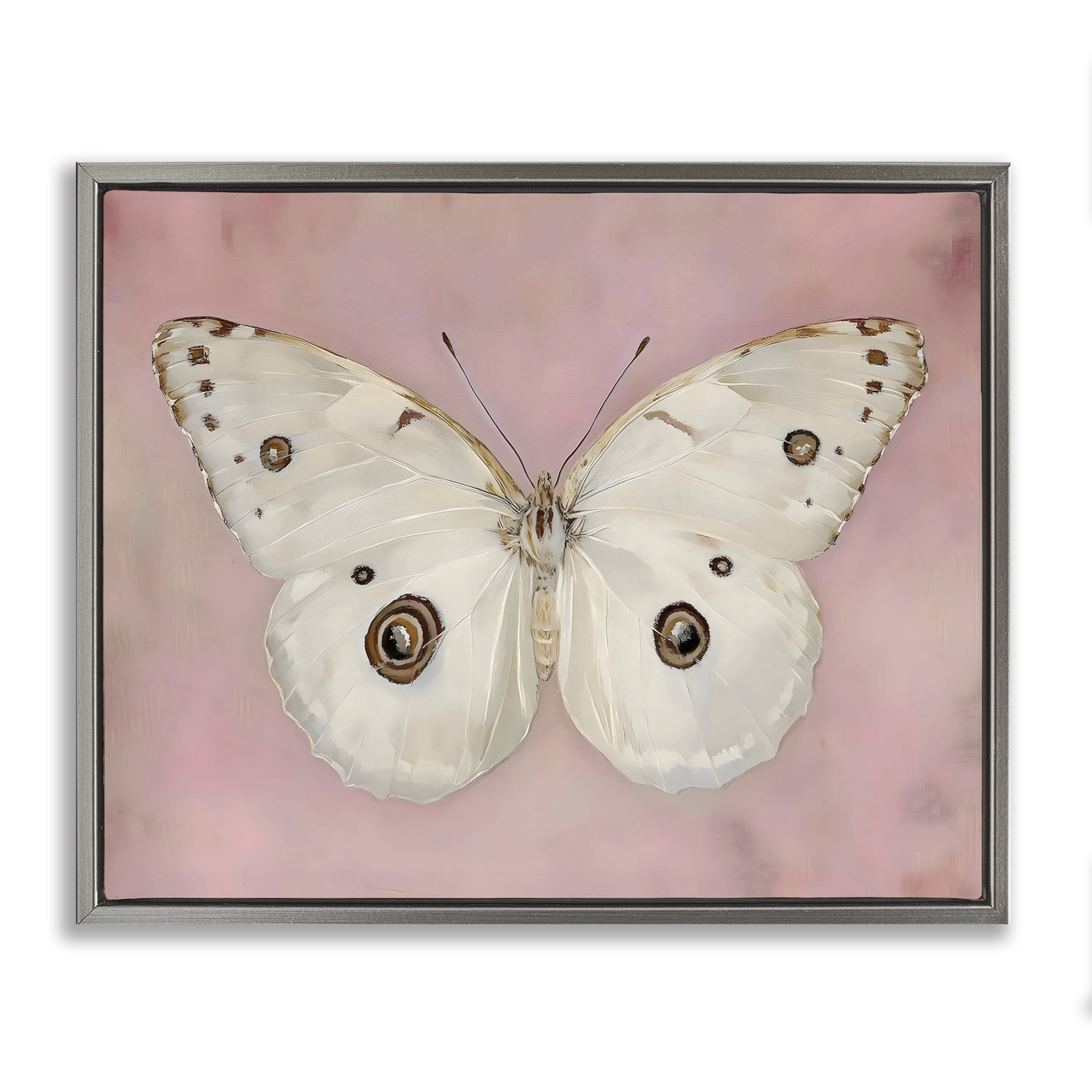 Stupell Industries Gossamer Butterfly on Blush Background Gray Framed Floater Canvas Wall Art, design by Arlington Prints