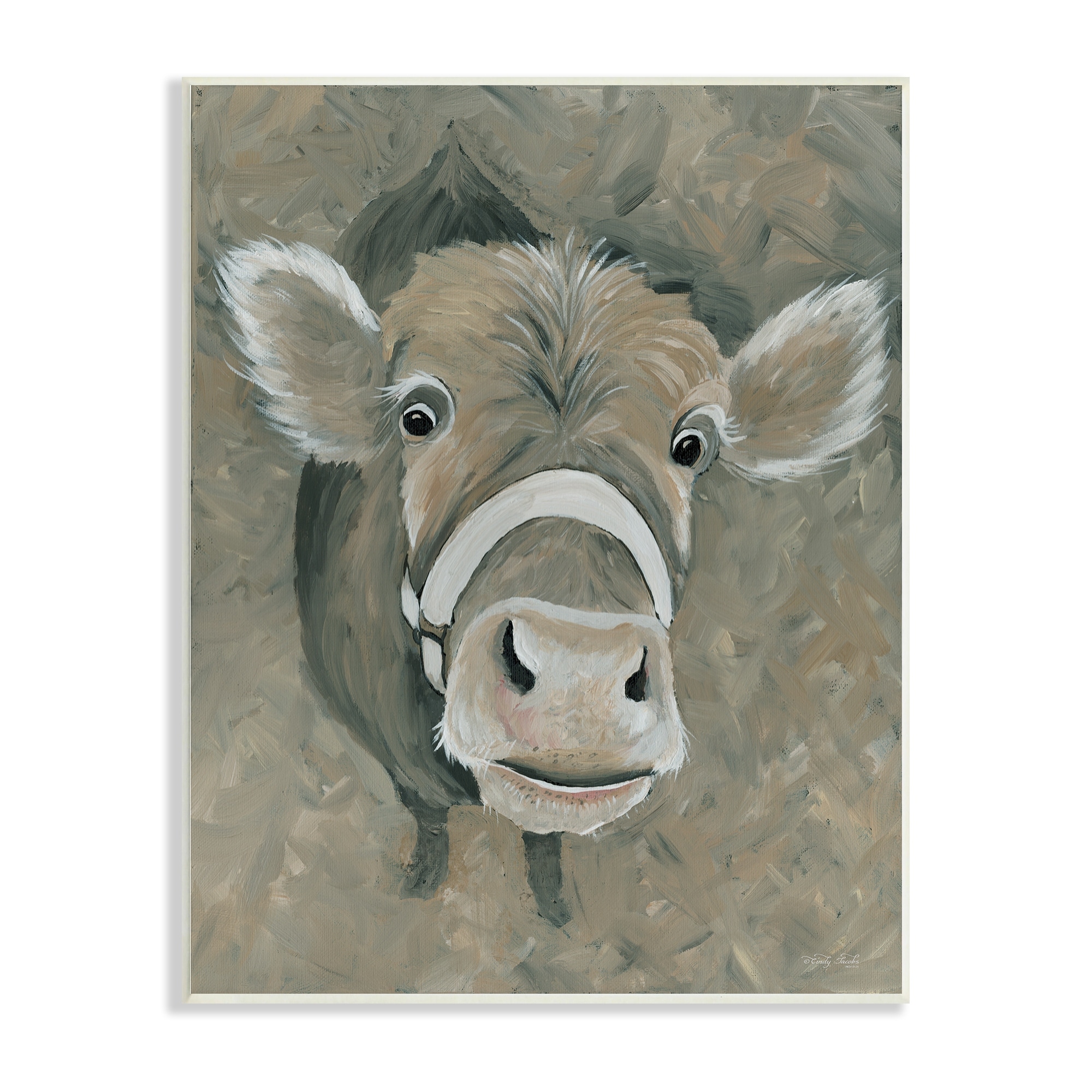Stupell Industries Gossip Cow Head Peeking Eyes Wide Open,13 x 19, Design by Cindy Jacobs
