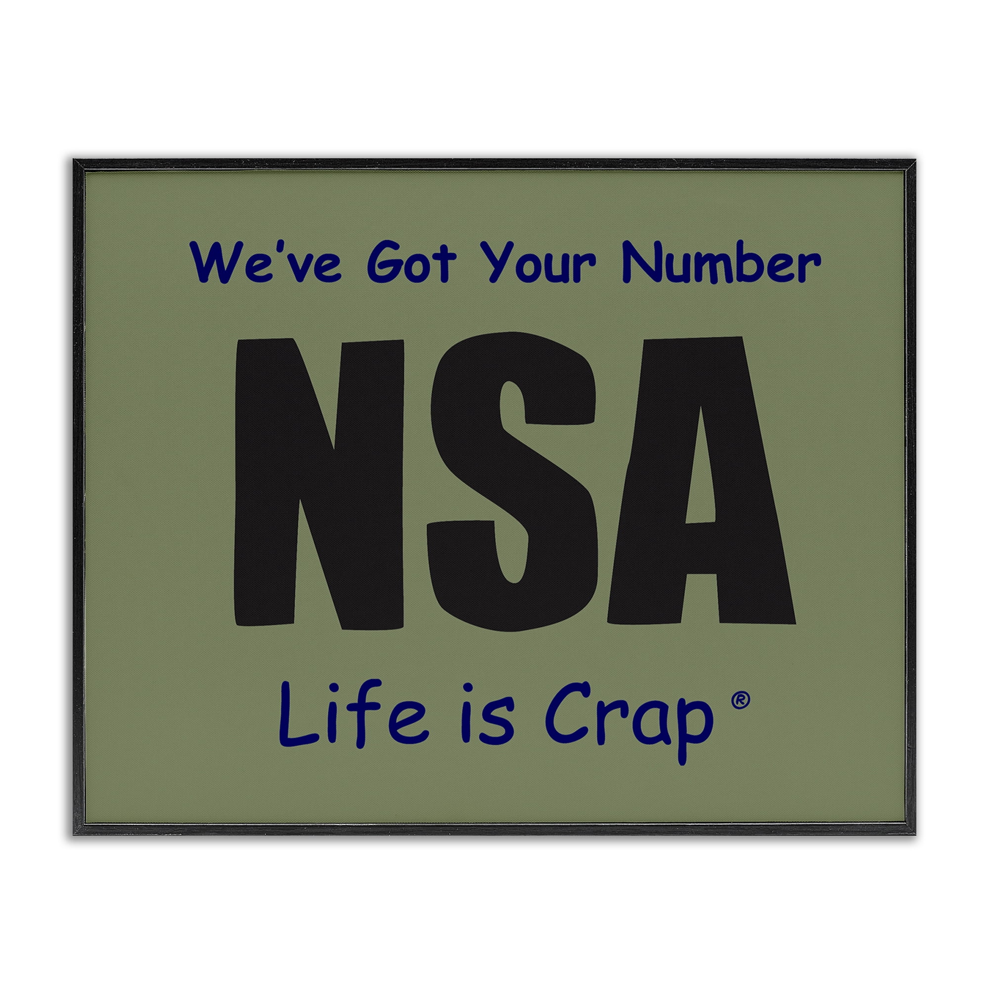 Stupell Industries Got Your Number NSA Novelty & Humor Painting Black Framed Art Print Wall Art, 14 x 11