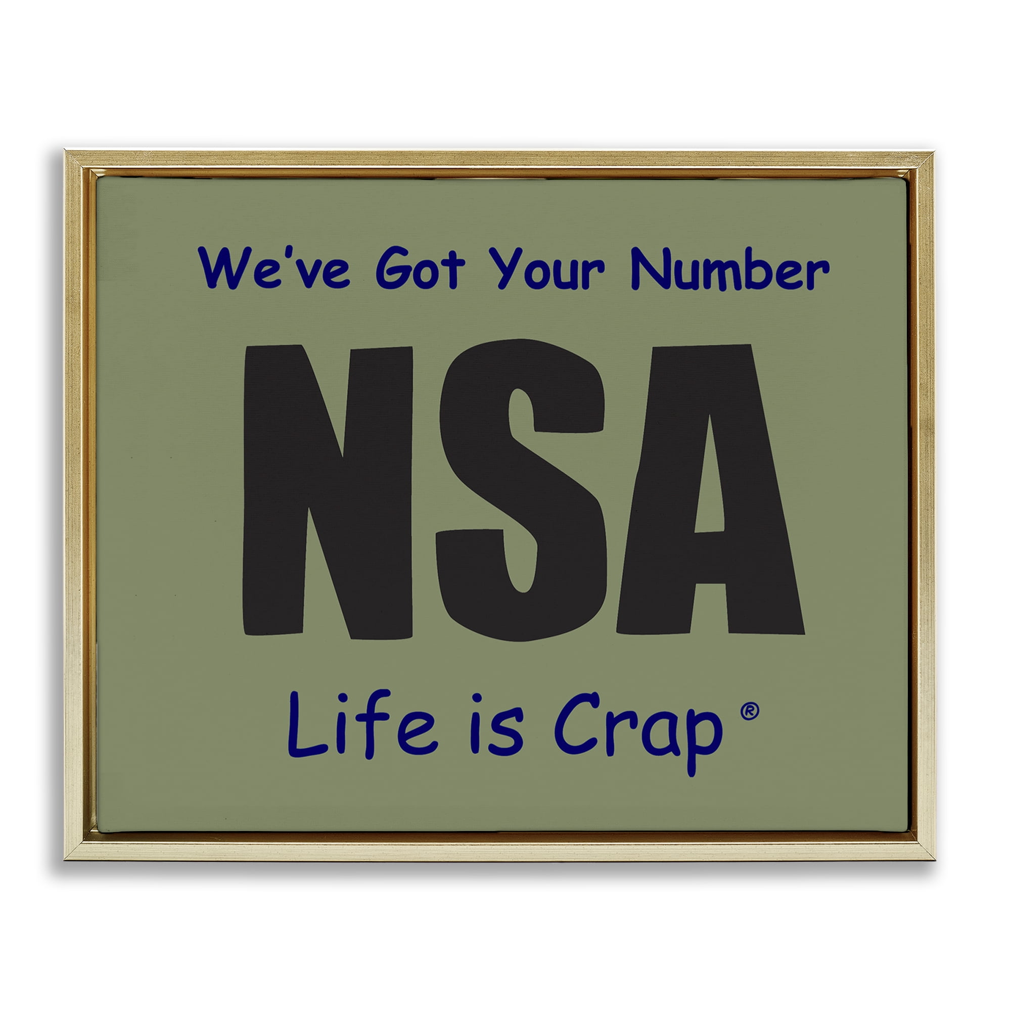 Stupell Industries Got Your Number NSA Novelty & Humor Painting Gold Floater Framed Canvas Art Print Wall Art, 21 x 17