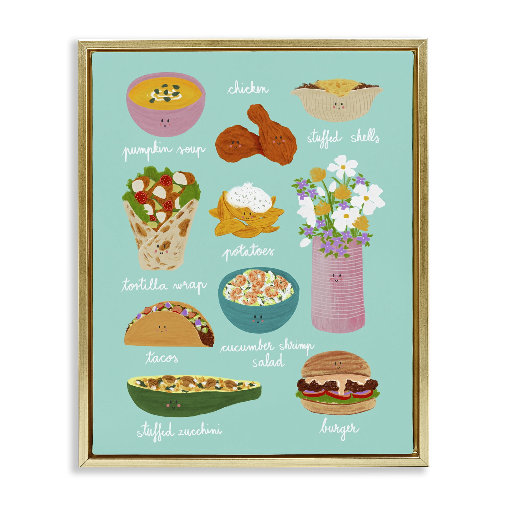 Stupell Industries Gourmet Lunch Food Collection Gold Framed Floater Canvas Wall Art, design by Metka Hiti