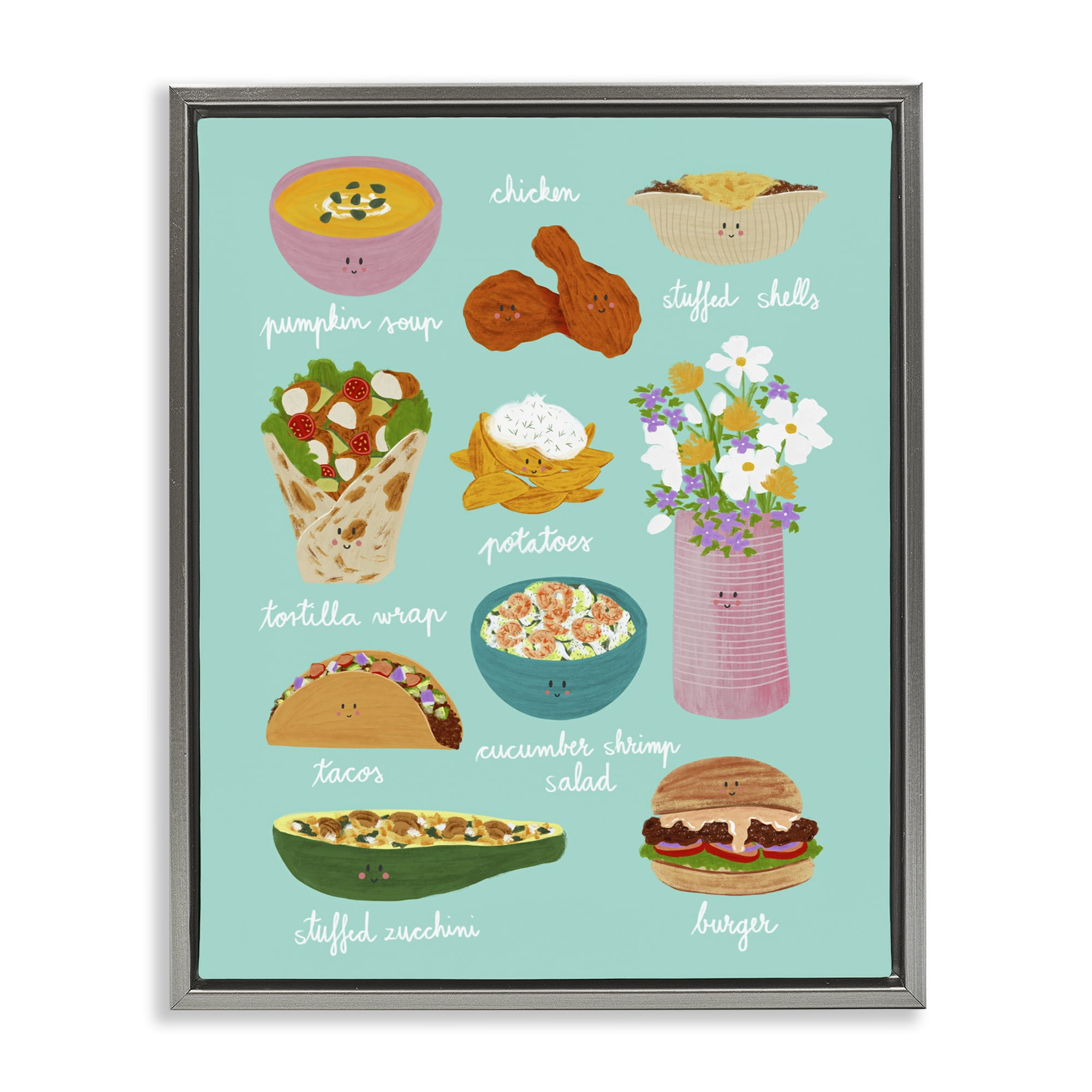 Stupell Industries Gourmet Lunch Food Collection Gray Framed Floater Canvas Wall Art, design by Metka Hiti