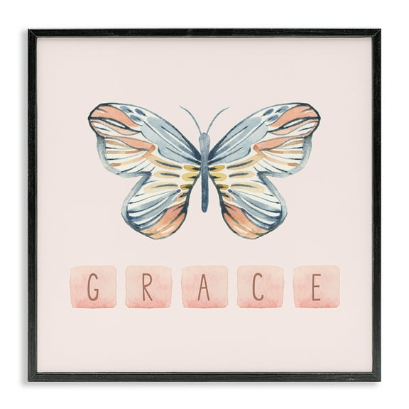 Stupell Industries Grace with Butterfly Religious & Spiritual Painting Black Framed Art Print Wall Art, 12 x 12