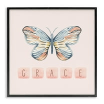Stupell Industries Grace with Butterfly Religious & Spiritual Painting Black Framed Art Print Wall Art, 12 x 12